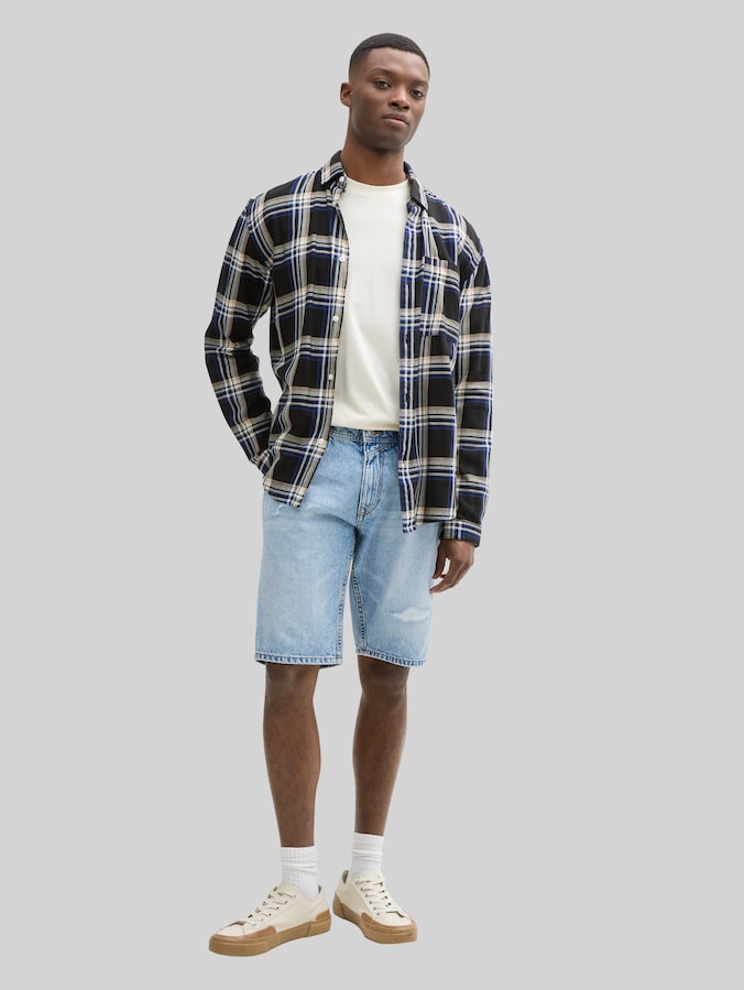 TTPIERS Short en jean slim destroyed par Denim Male, Destroyed Light Stone Blue Denim