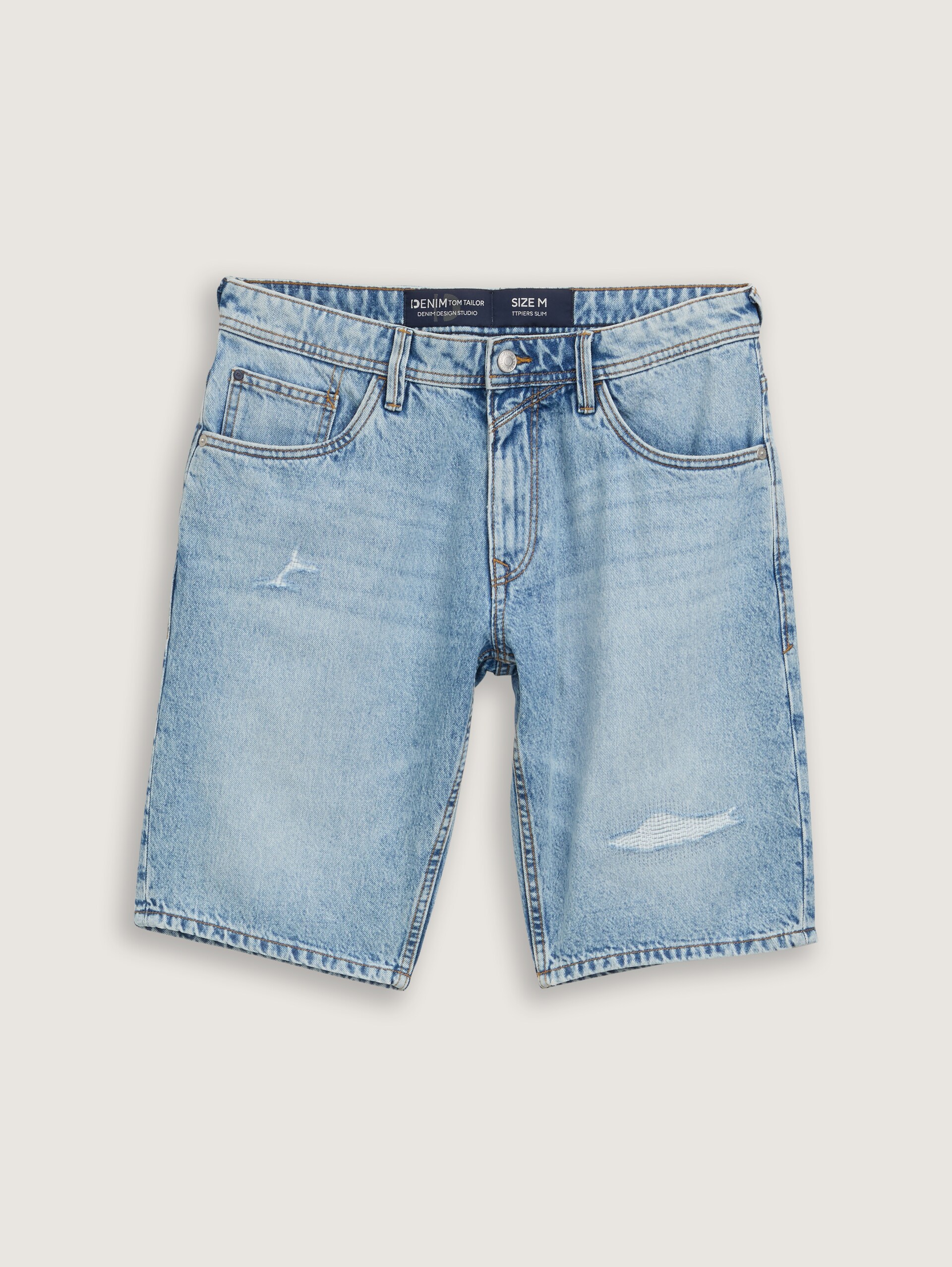 TTPIERS Slim Destroyed Jeans Shorts - Destroyed Light Stone Blue Denim - Front product view