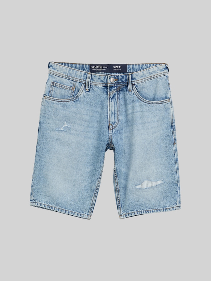 TTPIERS Slim Vernielde Jeans Korte Broek door Denim Male, Destroyed Light Stone Blue Denim