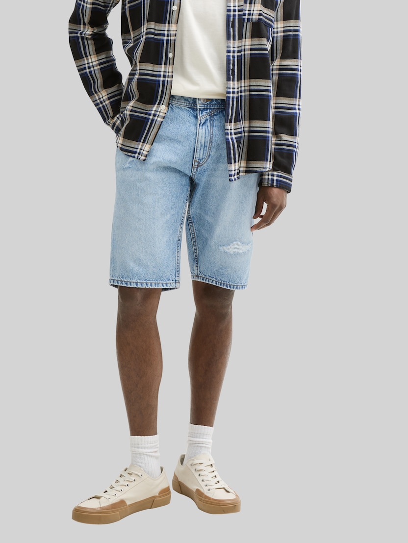 TTPIERS SLIM DESTROYED Jeans Shorts von Denim Male, Destroyed Light Stone Blue Denim