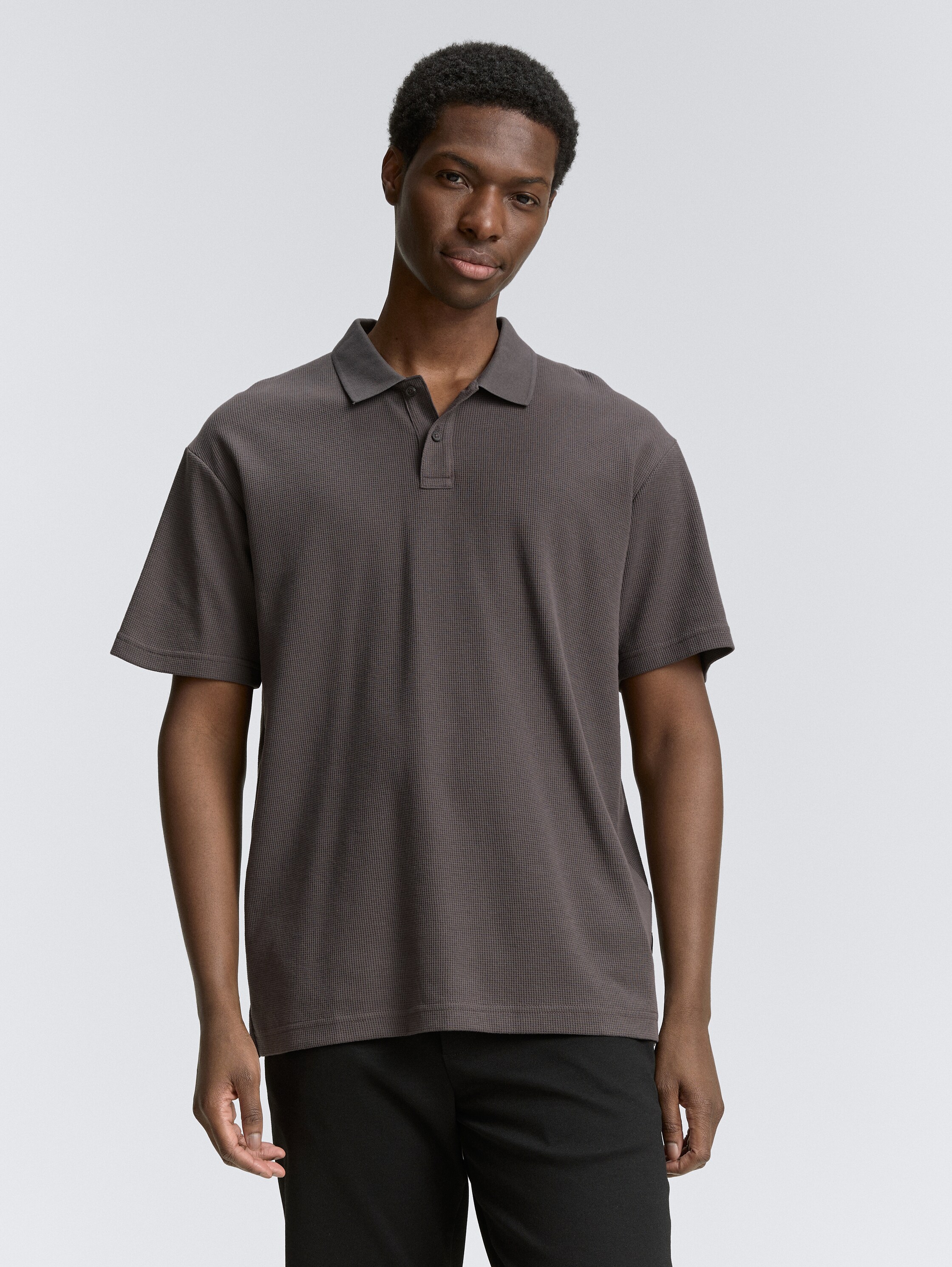 Relaxed Fit Poloshirt mit Waffelstruktur - pavement_grey - 