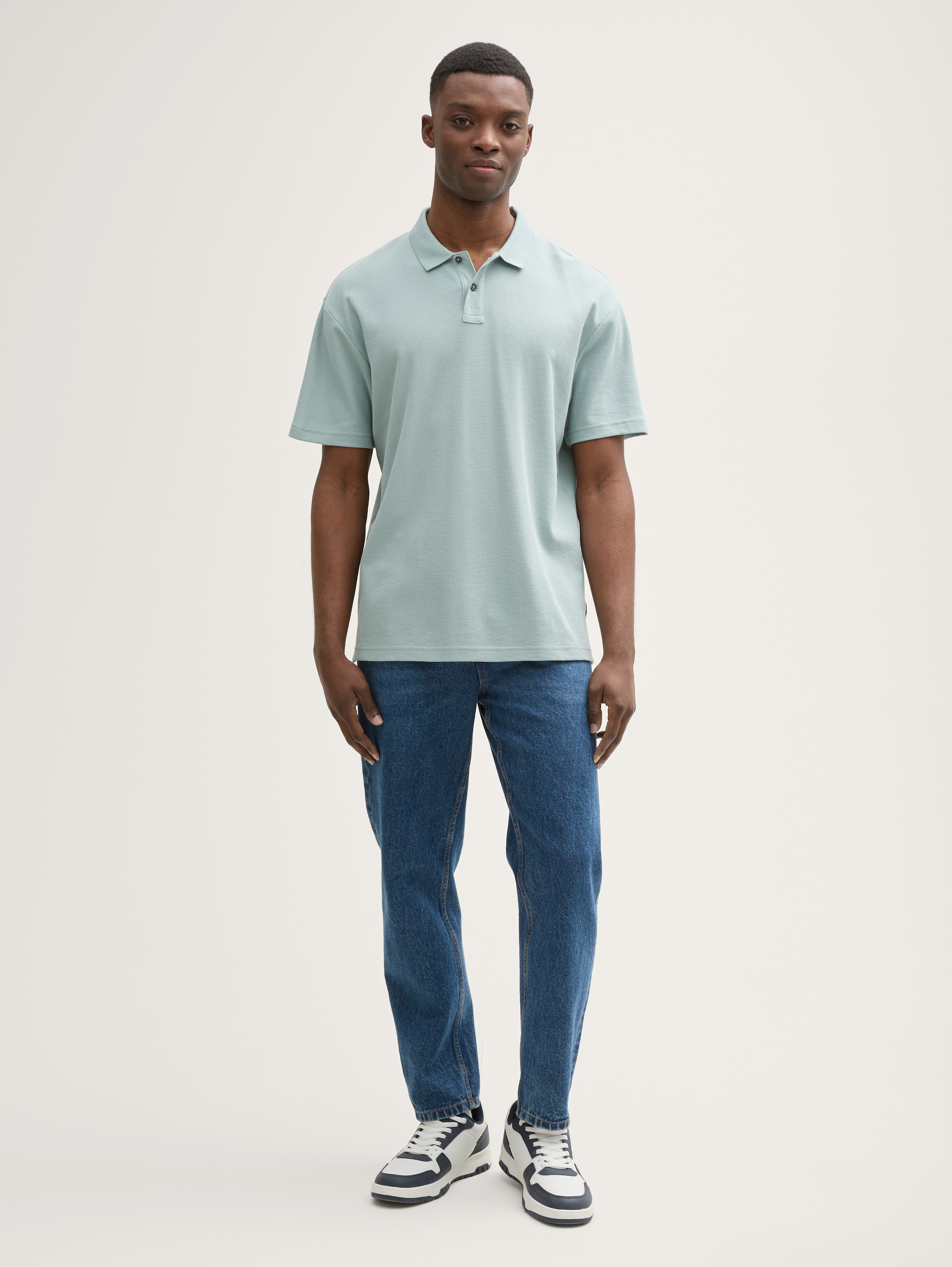 Relaxed Fit Poloshirt mit Waffelstruktur - light_ice_blue - 