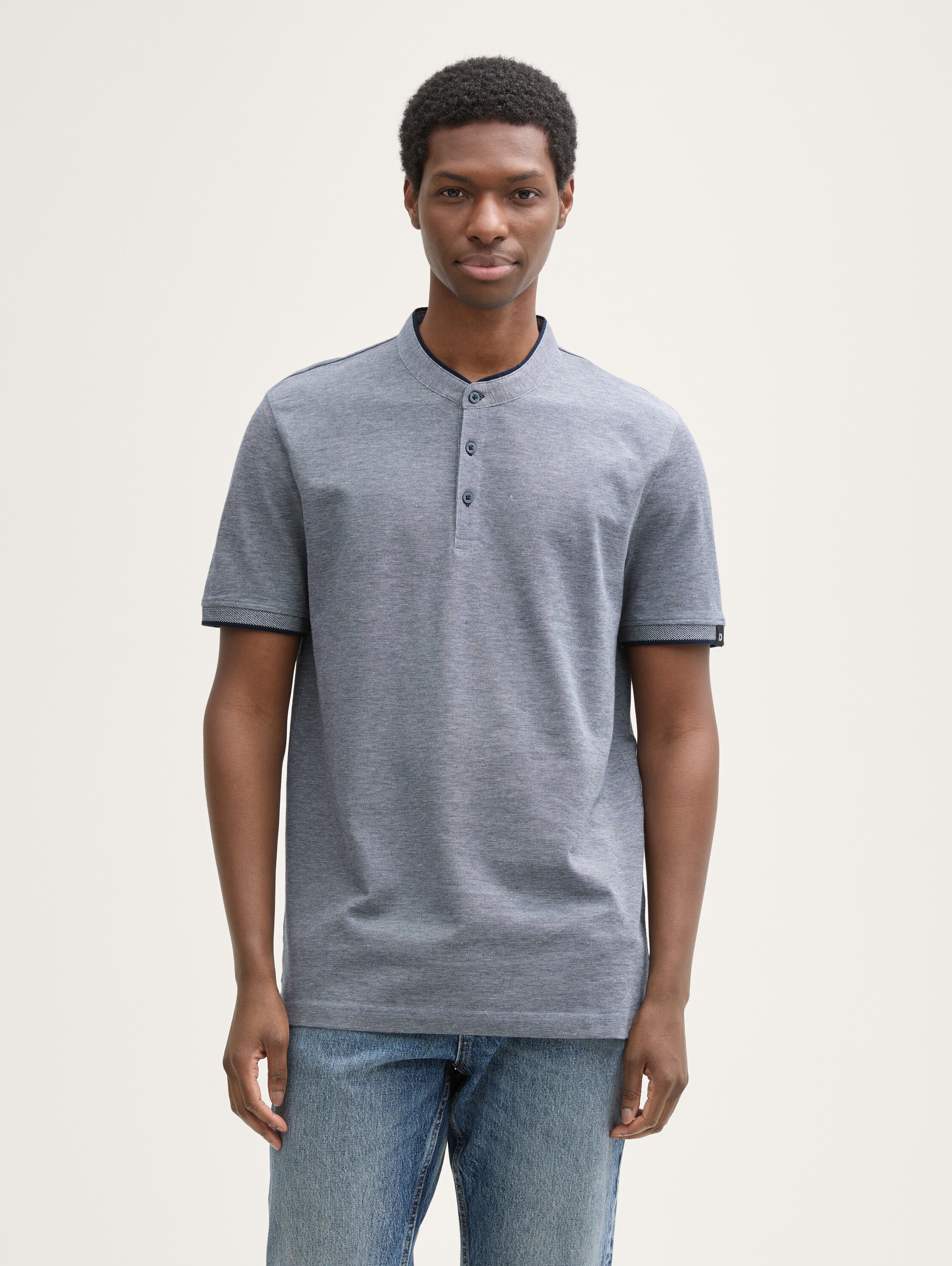 Piqué poloshirt met opstaande kraag - dark_blue_two_tone - 