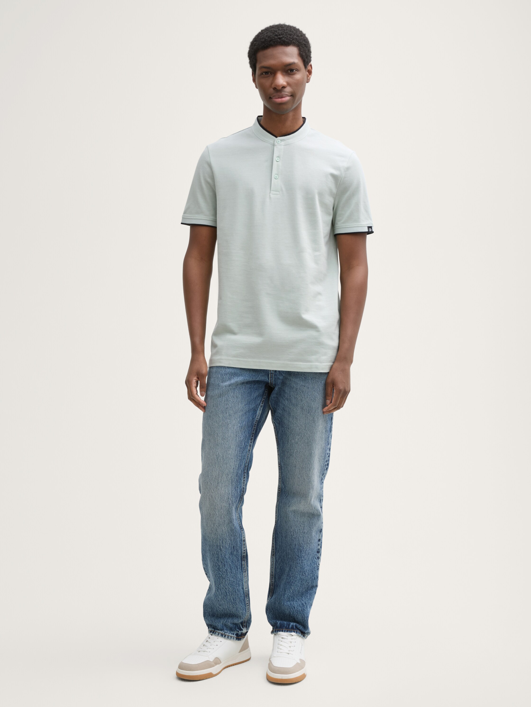 Piqué Poloshirt mit Stehkragen - fresh_green_white_two_tone - 