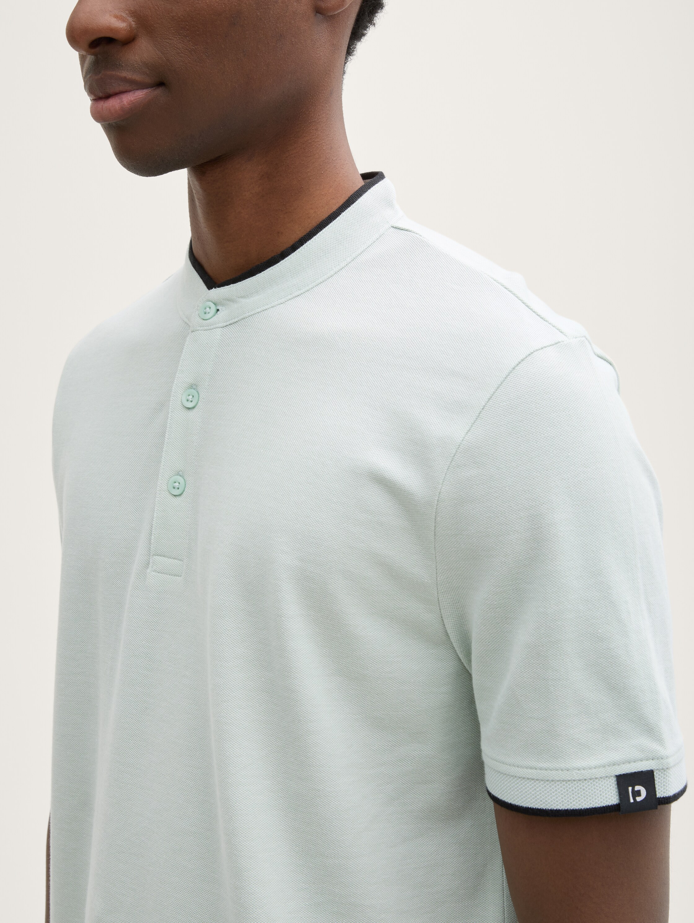 Piqué Poloshirt mit Stehkragen - fresh_green_white_two_tone - 