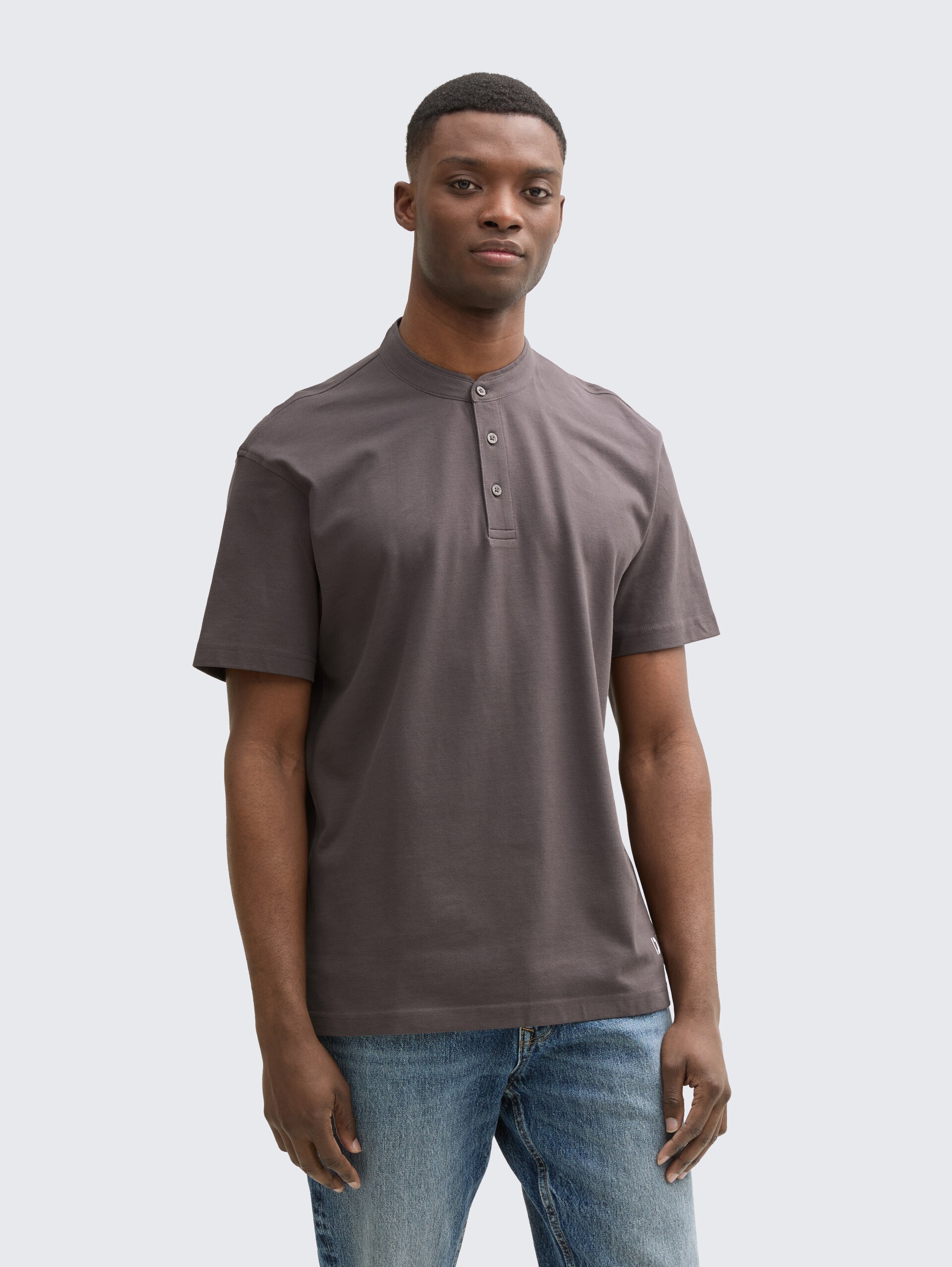 Relaxed Fit Poloshirt mit Stehkragen - Pavement Grey