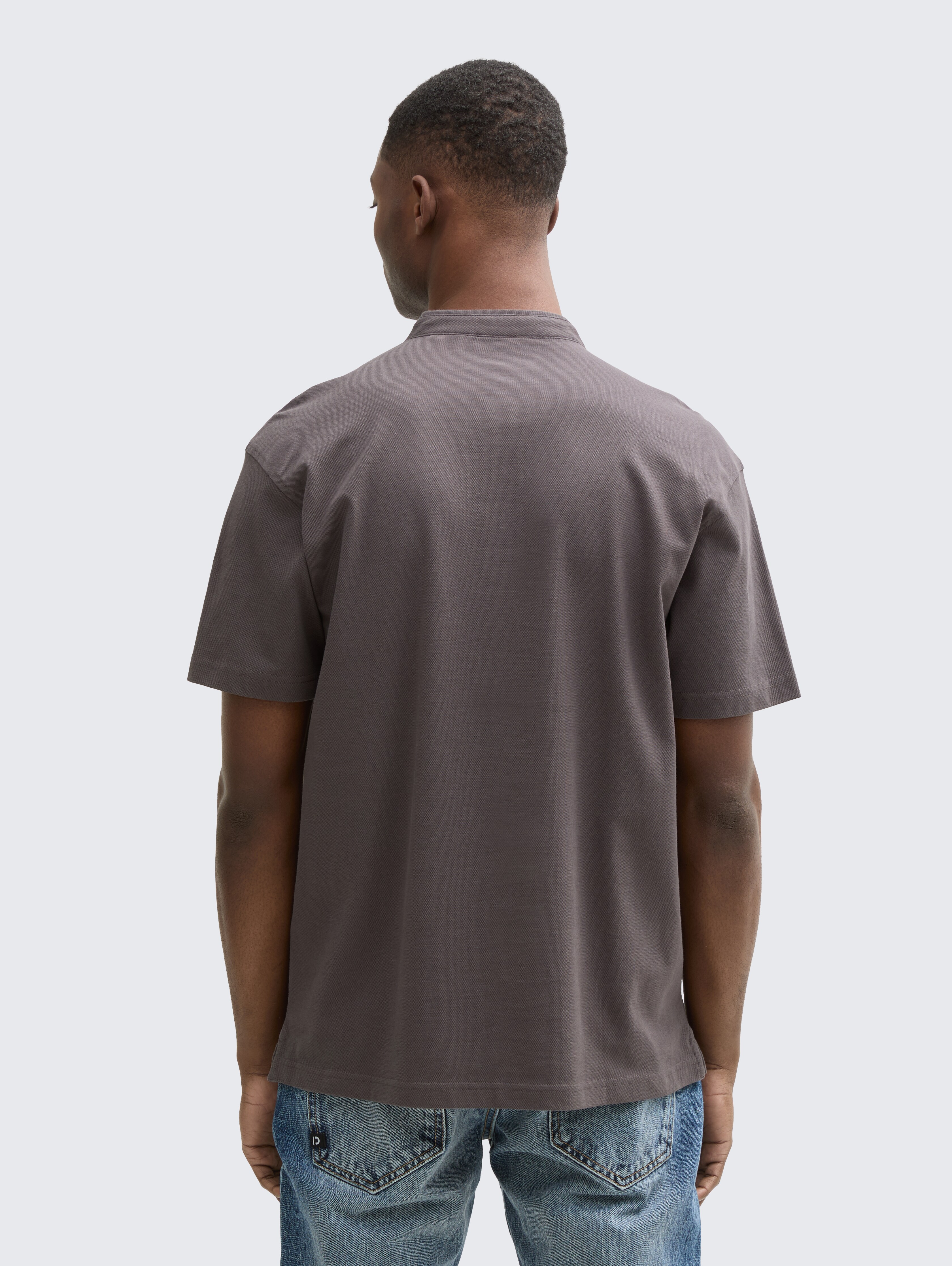Relaxed fit polo shirt with stand-up collar in grey by Tom Tailor