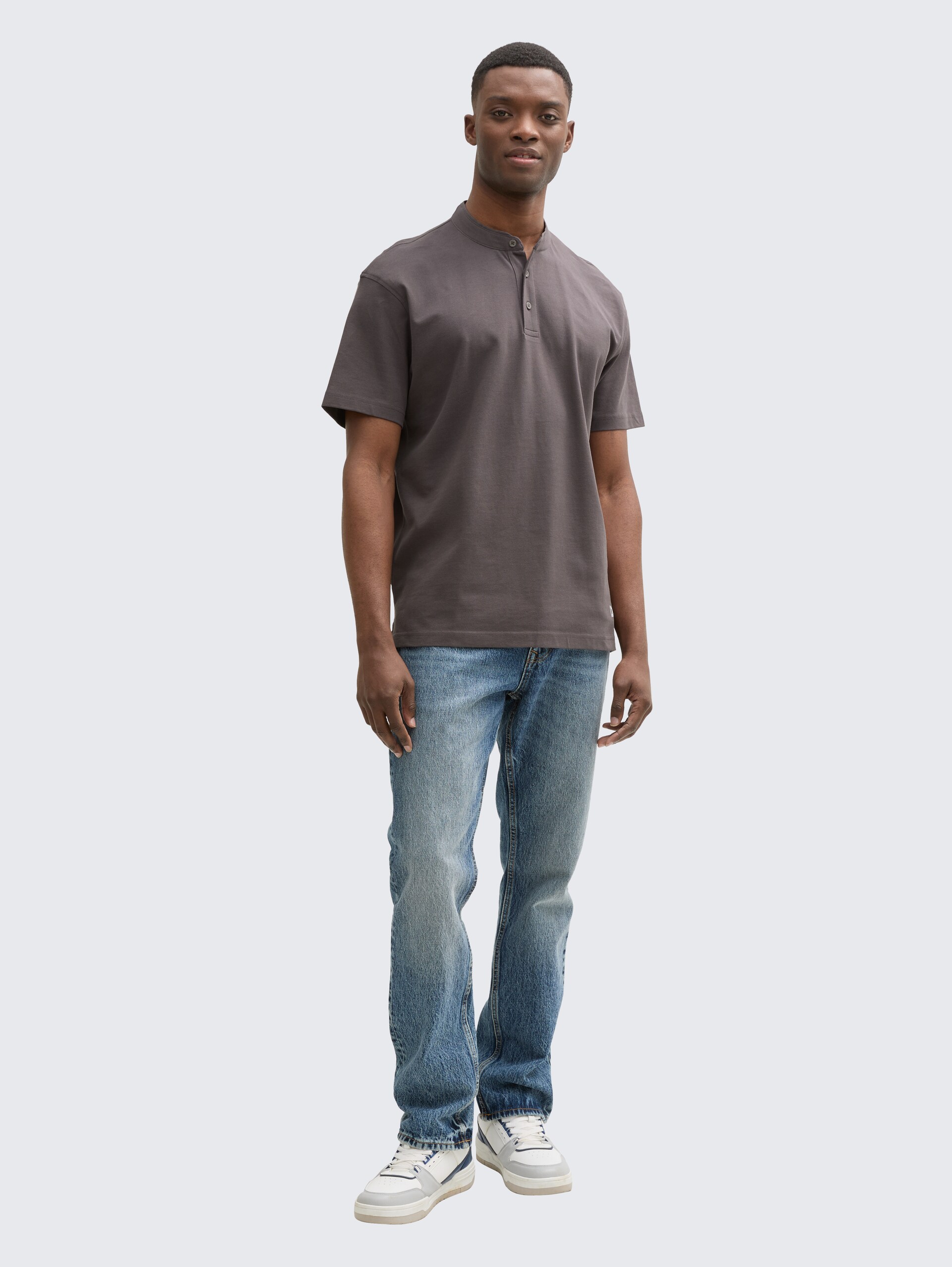 Relaxed Fit Poloshirt mit Stehkragen - Pavement Grey