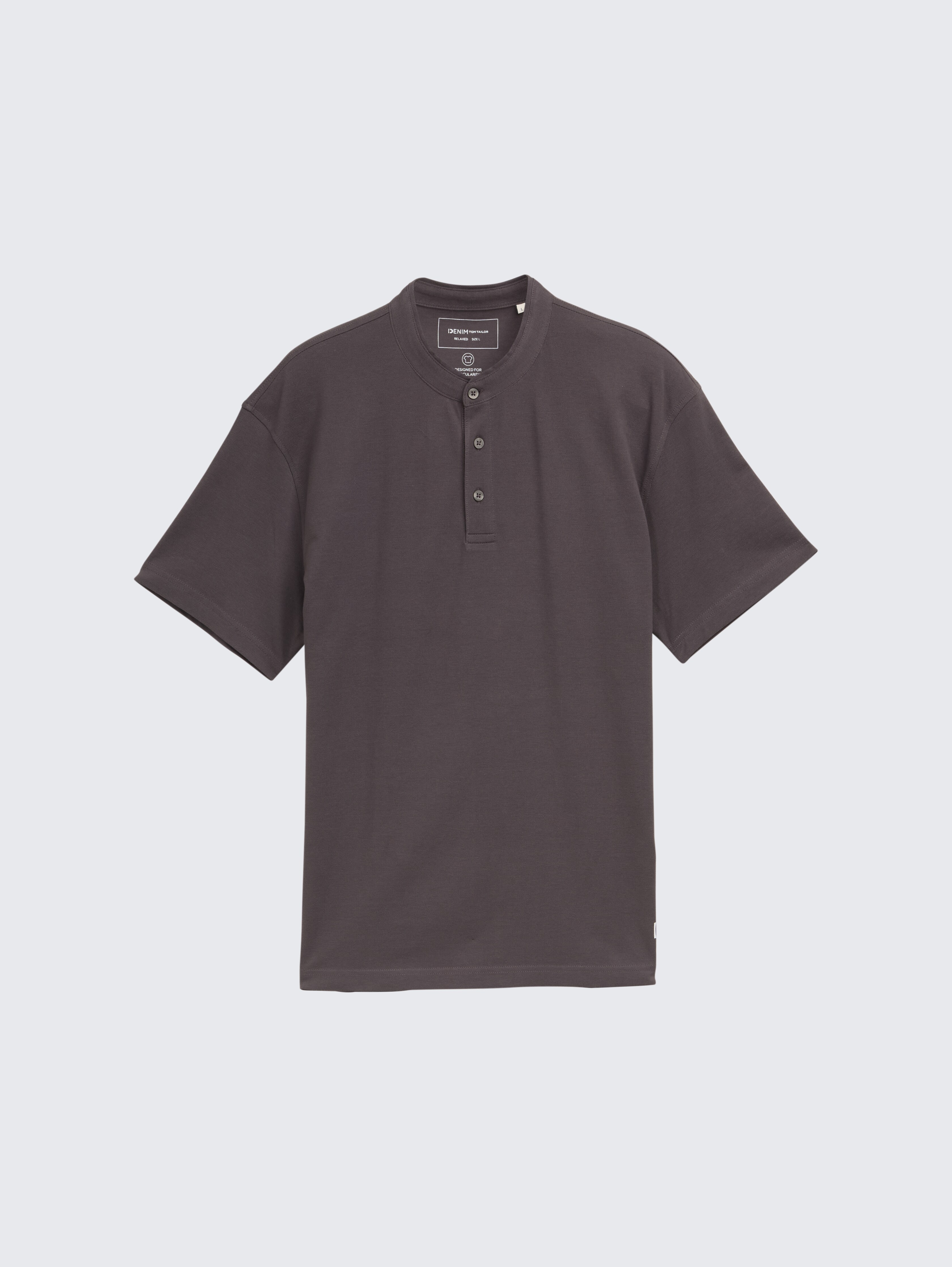Relaxed fit polo shirt with stand-up collar in grey by Tom Tailor