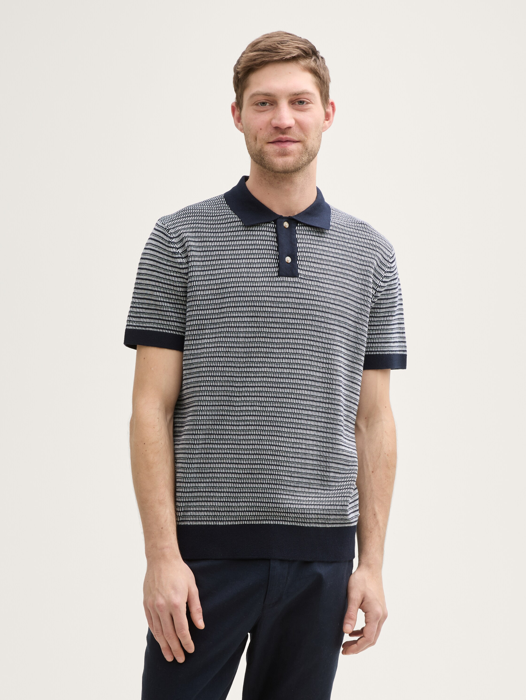 Strick-Poloshirt aus Baumwolle - navy_white_fancy_stripe - 
