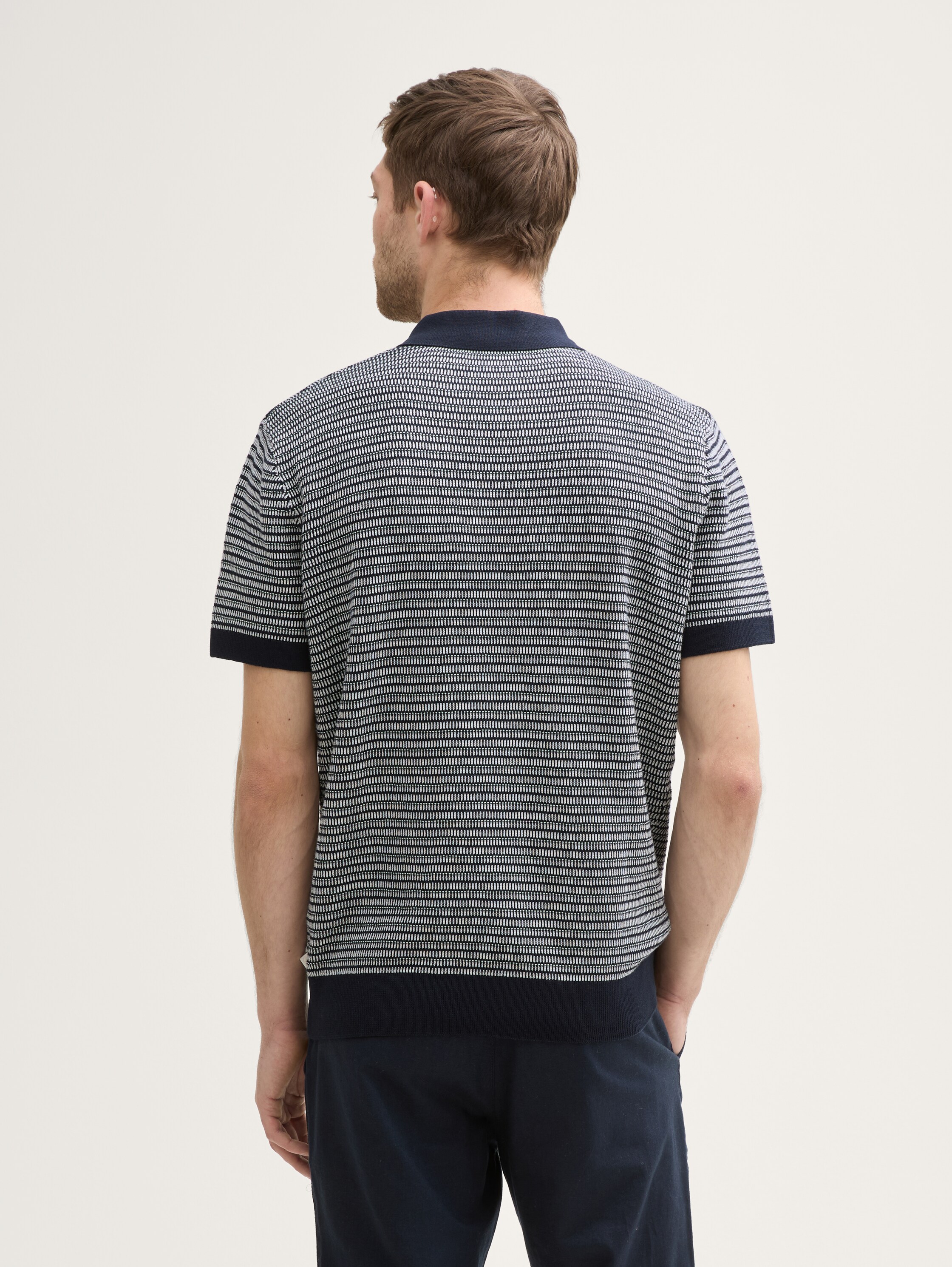 Strick-Poloshirt aus Baumwolle - navy_white_fancy_stripe - 