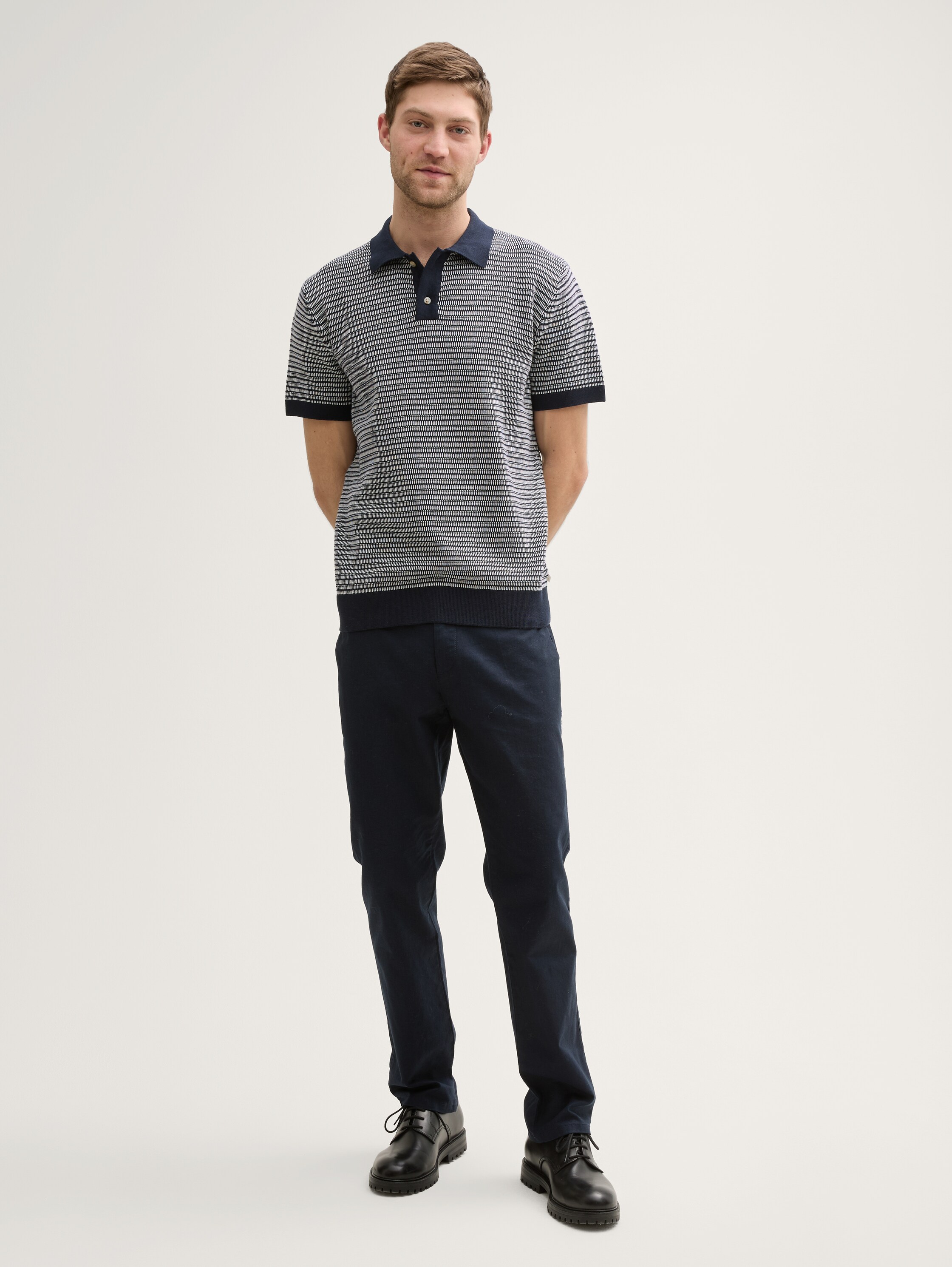 Strick-Poloshirt aus Baumwolle - navy_white_fancy_stripe - 