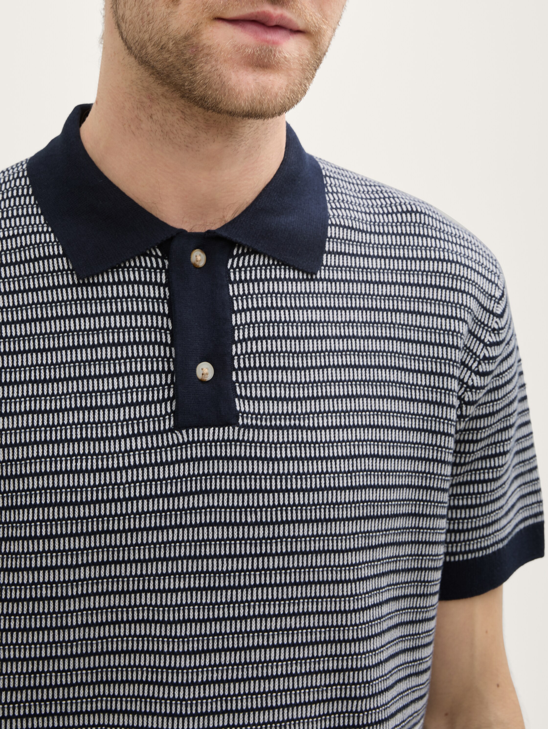 Strick-Poloshirt aus Baumwolle - navy_white_fancy_stripe - 