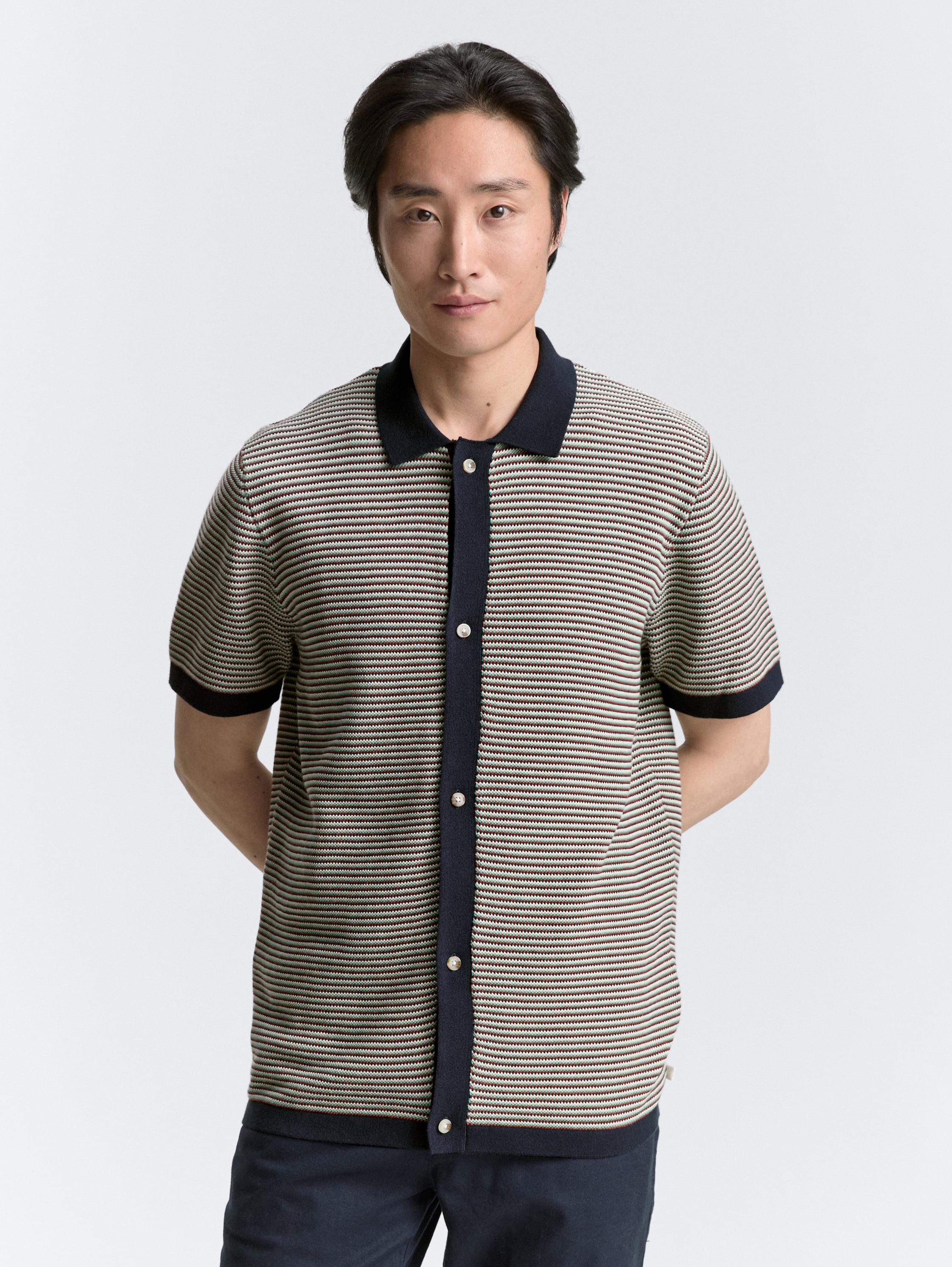 Strick-Poloshirt aus Baumwolle - small_multicolor_structure - 