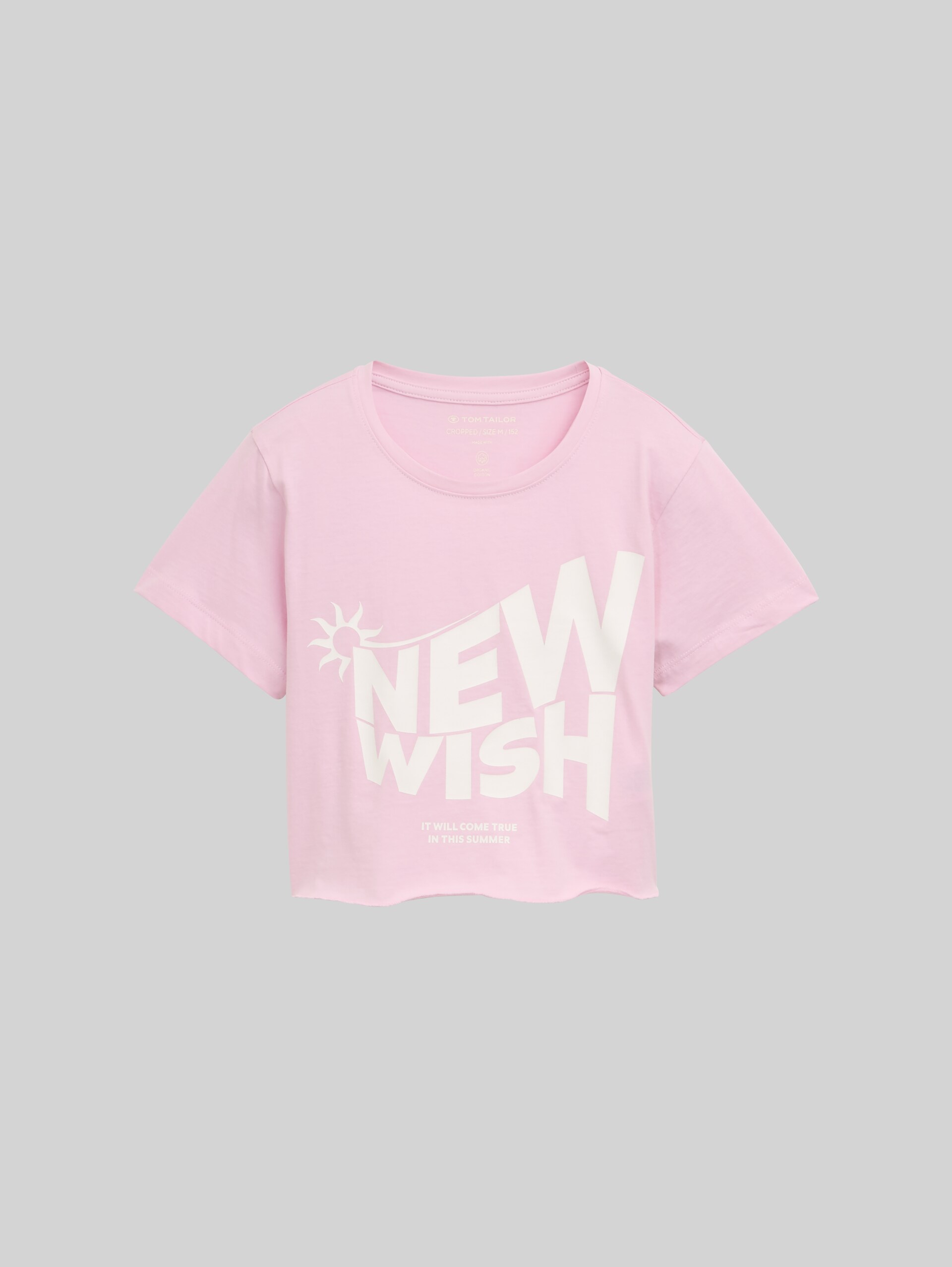 Cropped T-shirt with a print - cold pink - Front product view