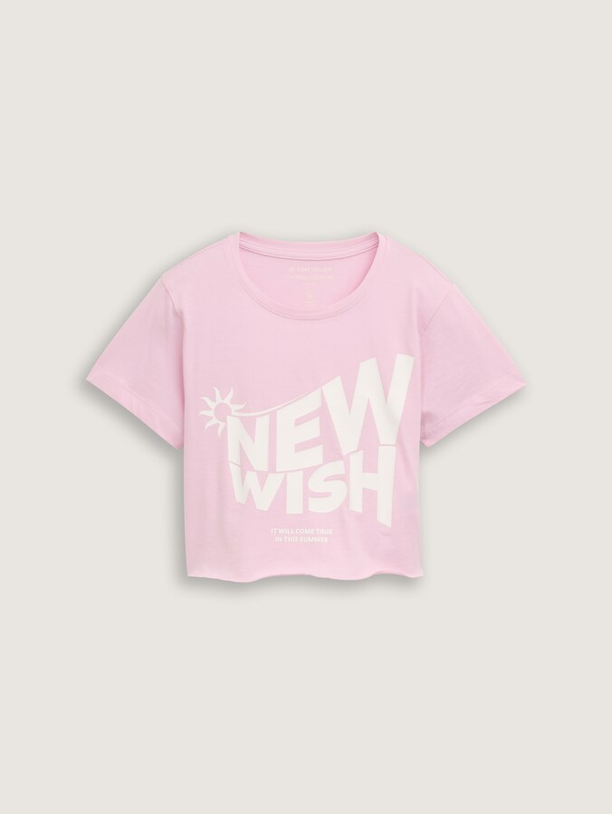Cropped T-shirt met print door Teen Girls, cold pink