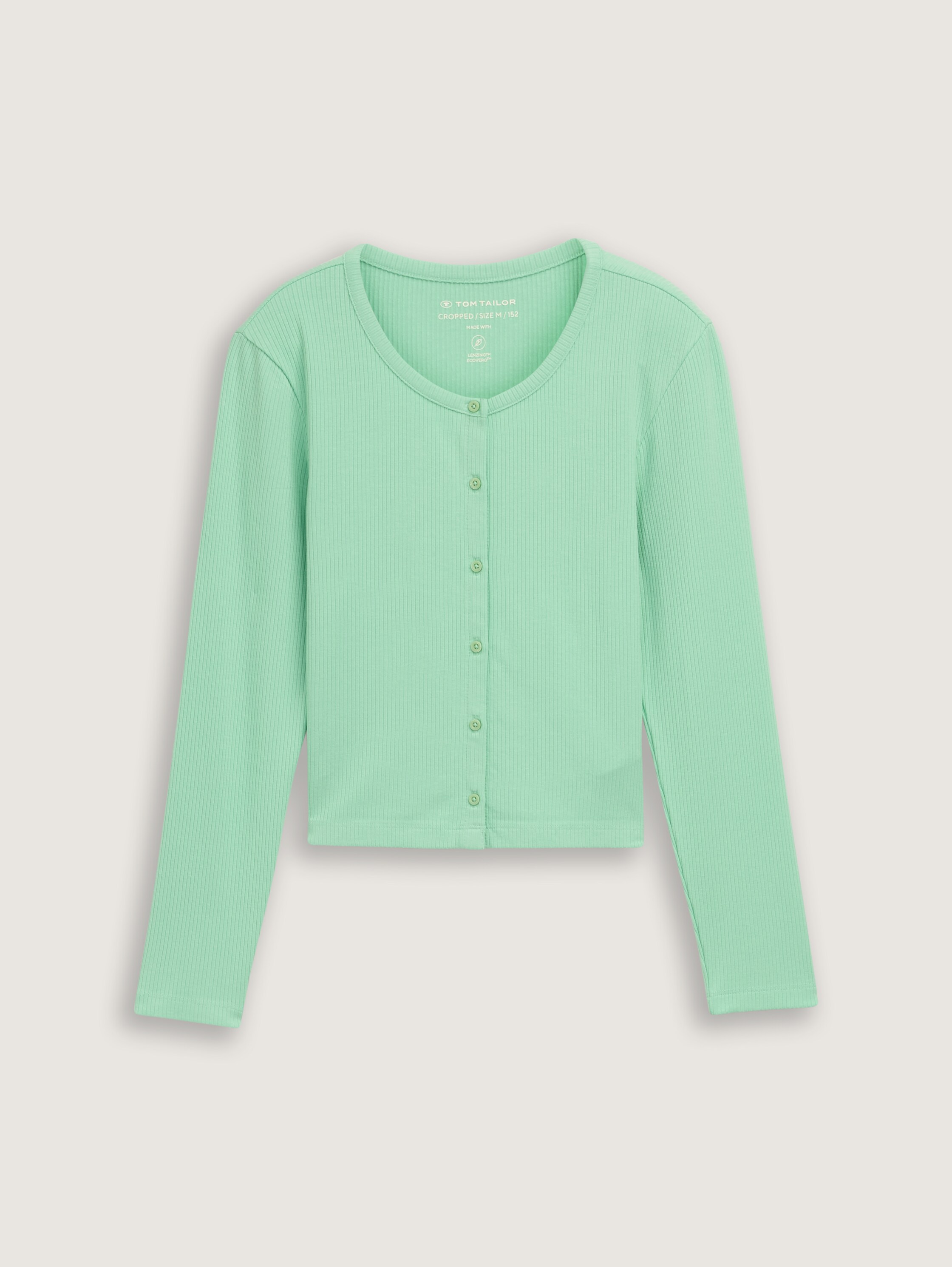 Cropped Langarmshirt mit Knopfleiste - light_garden_green - 