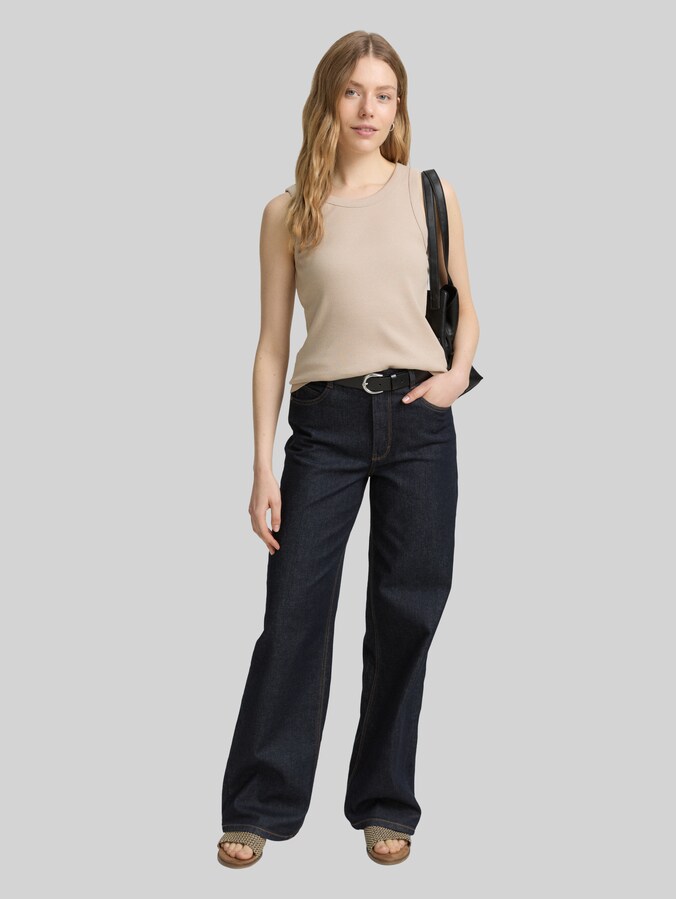 Top met geribbelde structuur door Women, soft taupe grey