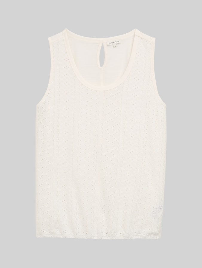 Mixed-fabric openwork top by Women, Whisper White