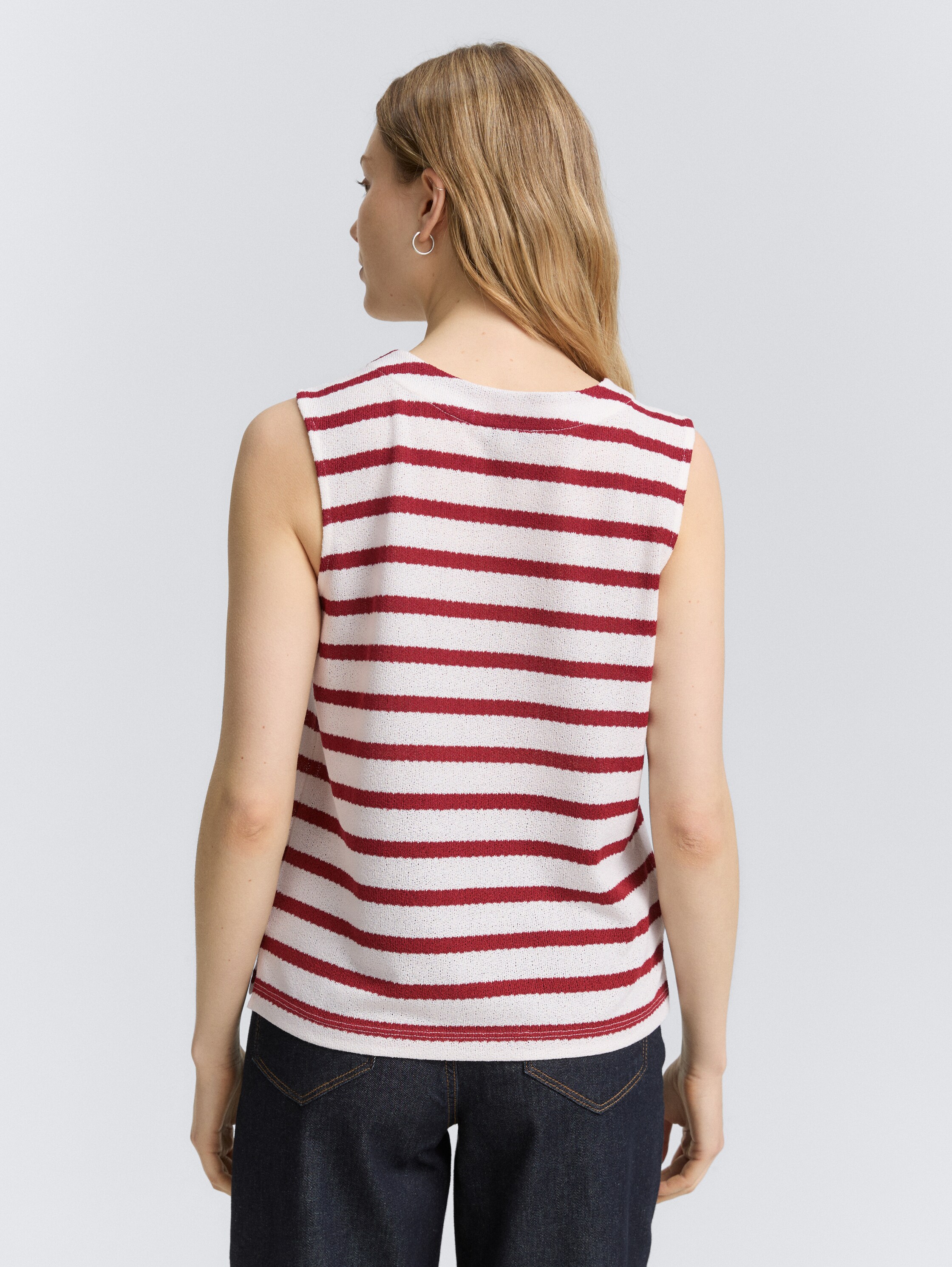 Stricktop mit Rundhalsausschnitt - offwhite_deep_red_stripe - 