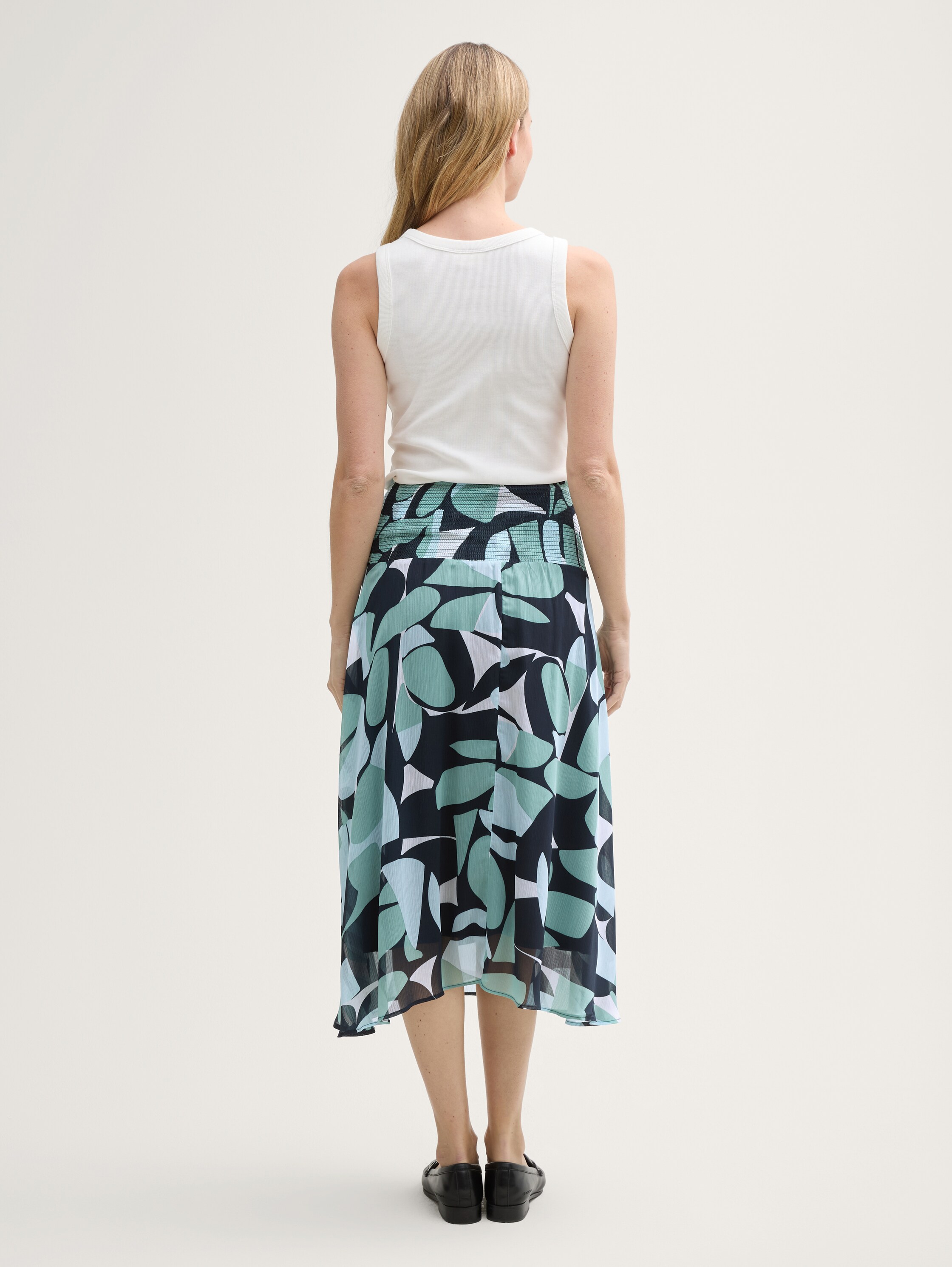 Chiffon Midi-Rock mit Muster - green_dots_and_shapes_design - 
