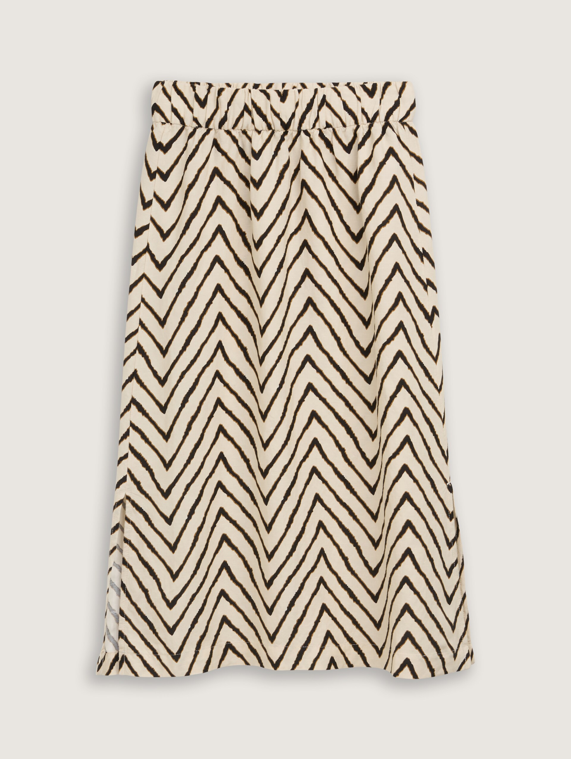 Midi-rok met hoge taille en linnen inhoud - natural zig zag design - Product vooraanzicht