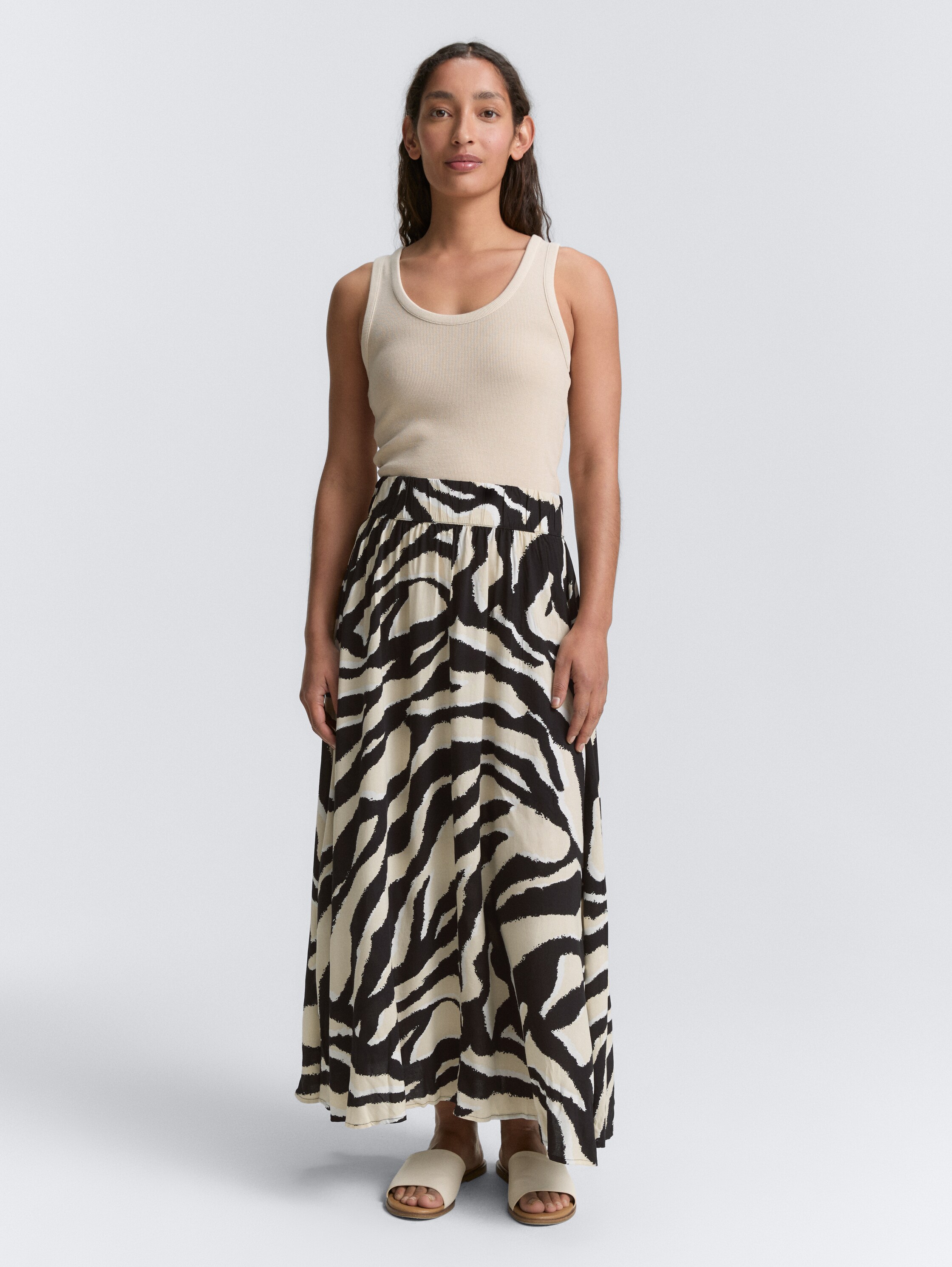 High Waist Midi-Rock aus Viskose - abstract_beige_zebra - 