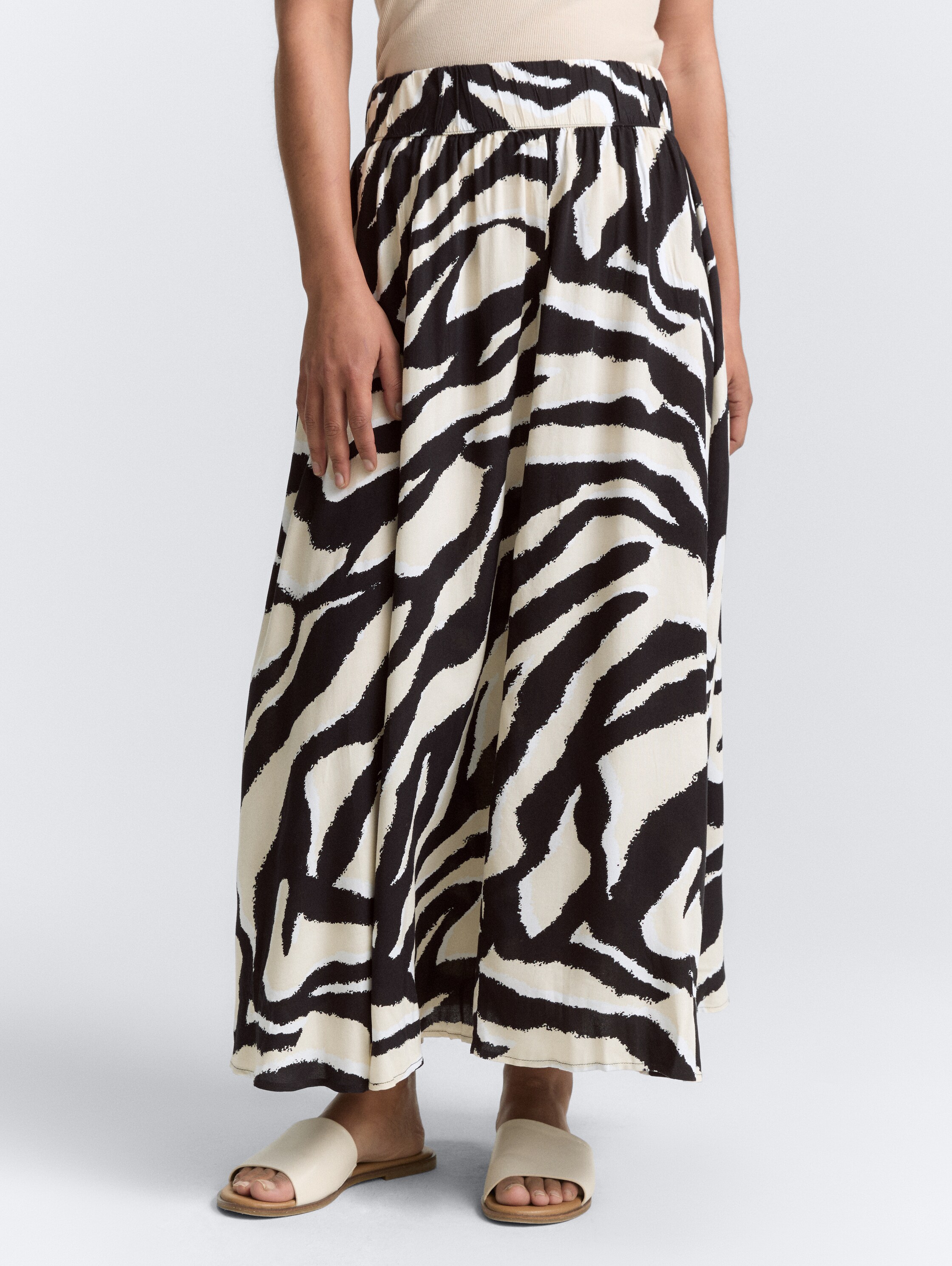 High Waist Midi-Rock aus Viskose - abstract_beige_zebra - 