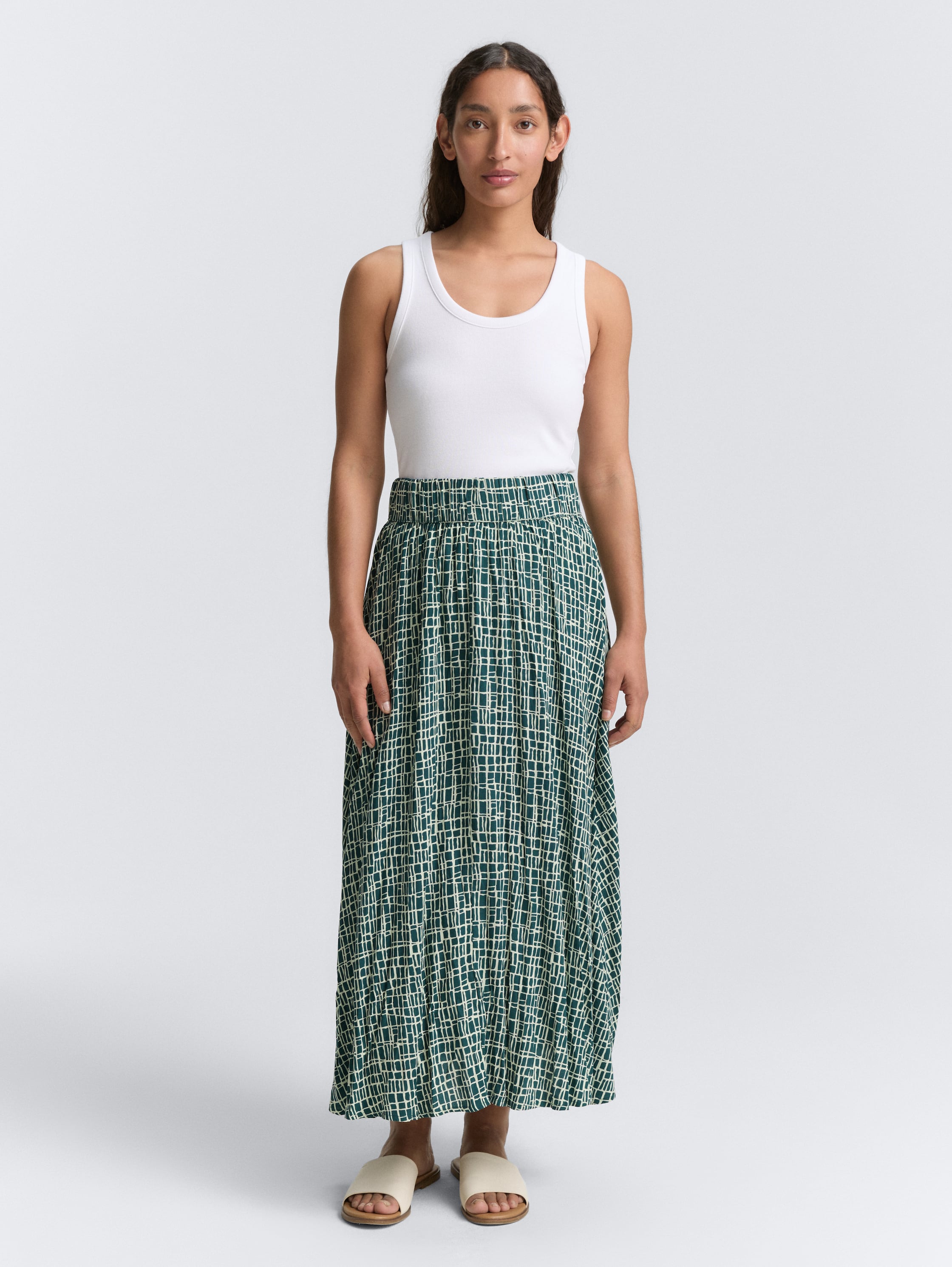 High Waist Midi-Rock aus Viskose - abstract_tel_green_grid_design - 