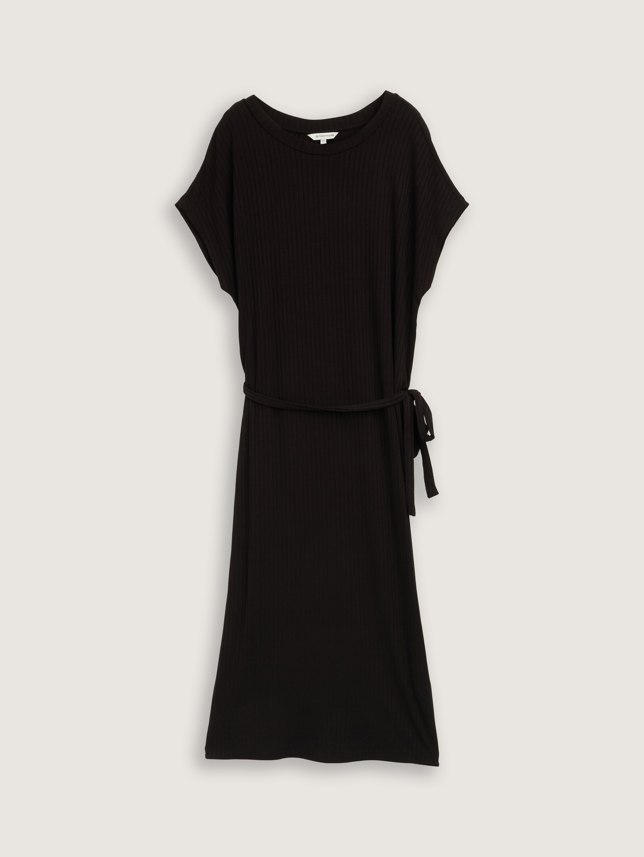 Ribbed midi dress with belt - deep_black_1 - 