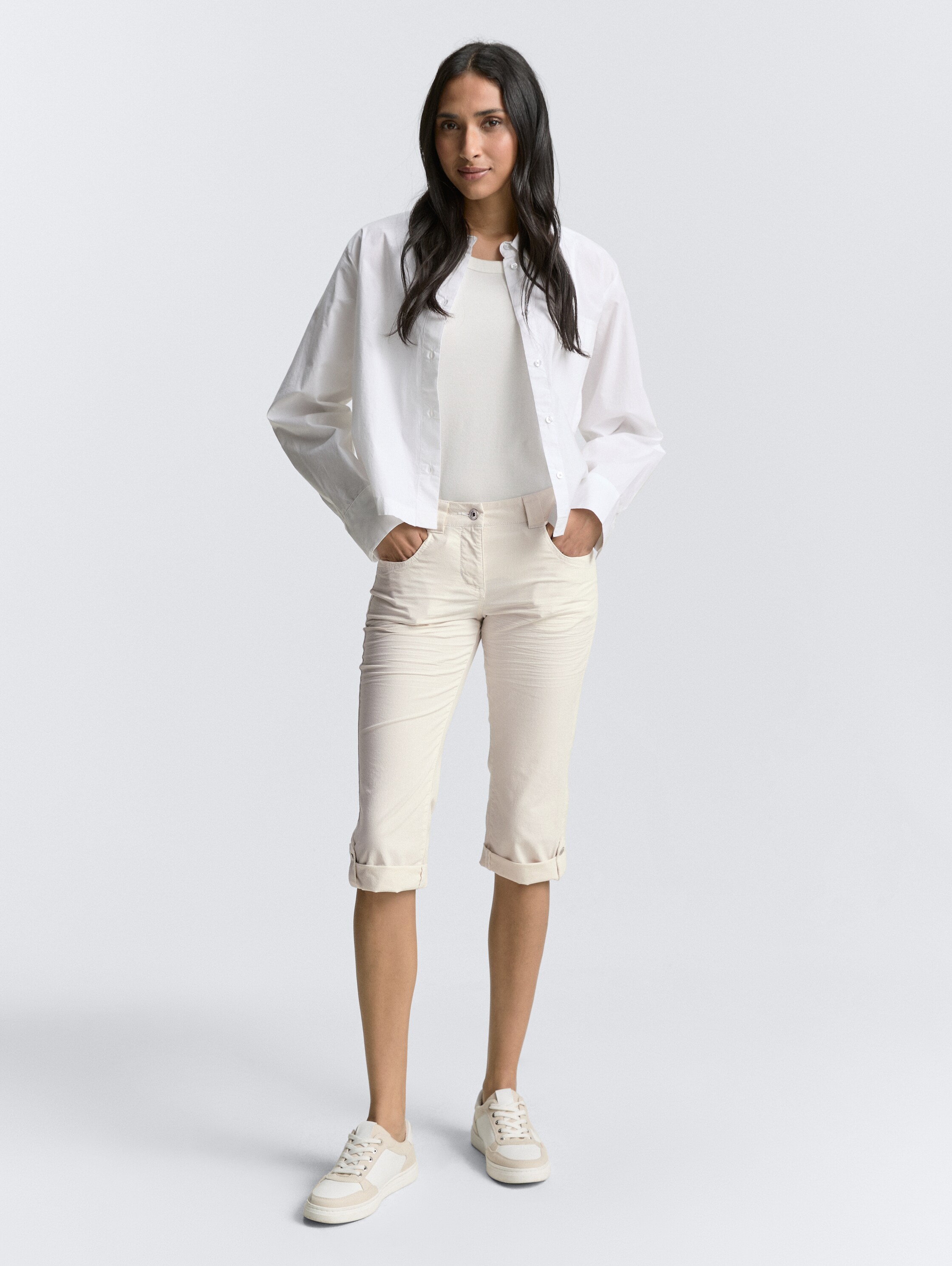 Tapered Relaxed Capri Hose - delicate_champagne_stripe - 