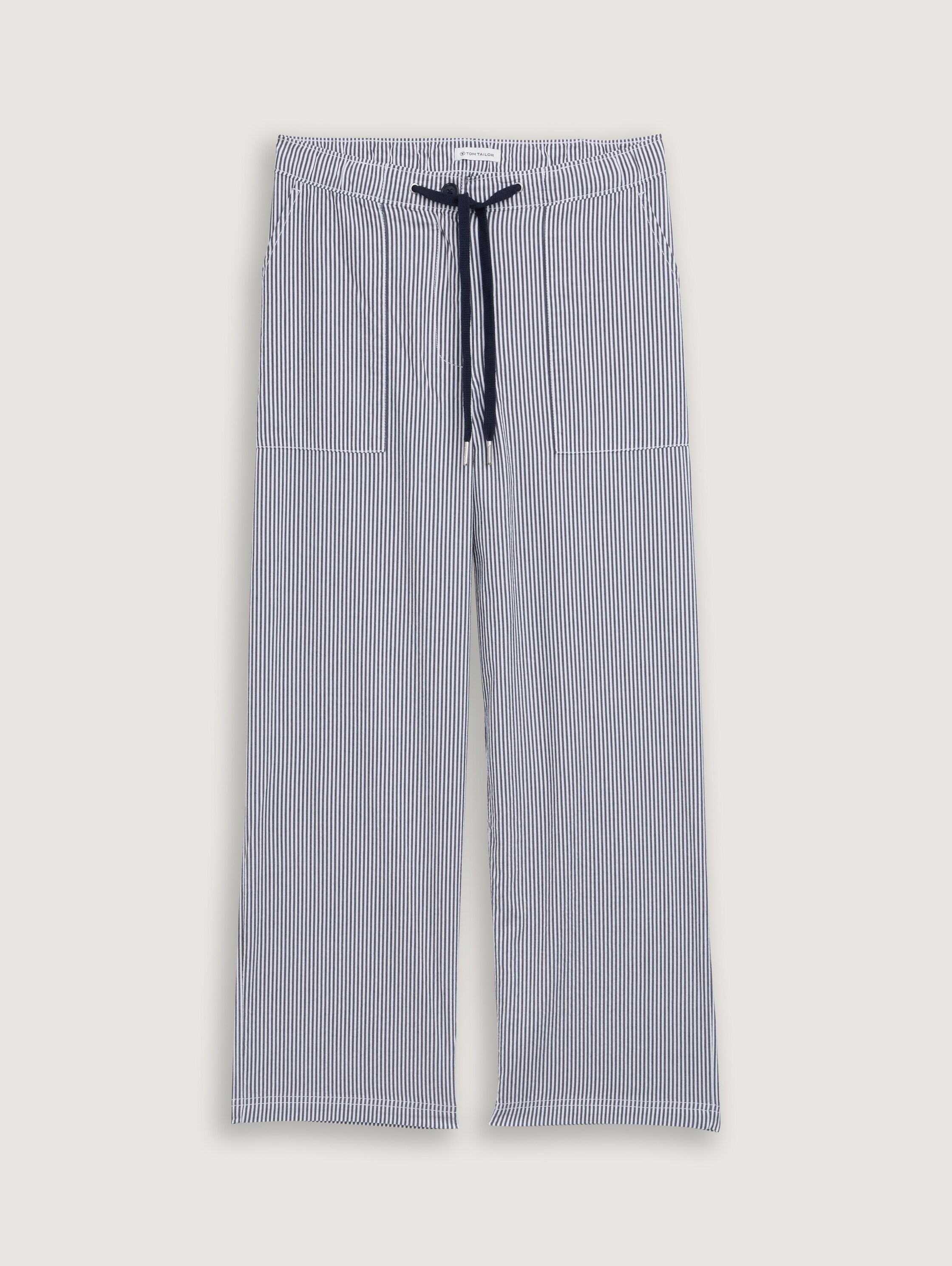 Seersucker Culotte Hose mit Kordelzug - navy_seersucker_stripe - 