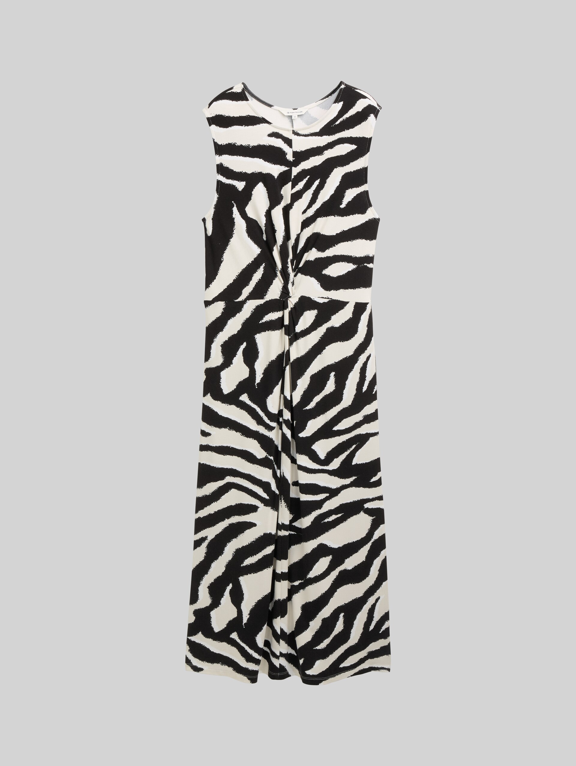 Jersey midi dress with knot detail - abstract beige zebra - Front product view