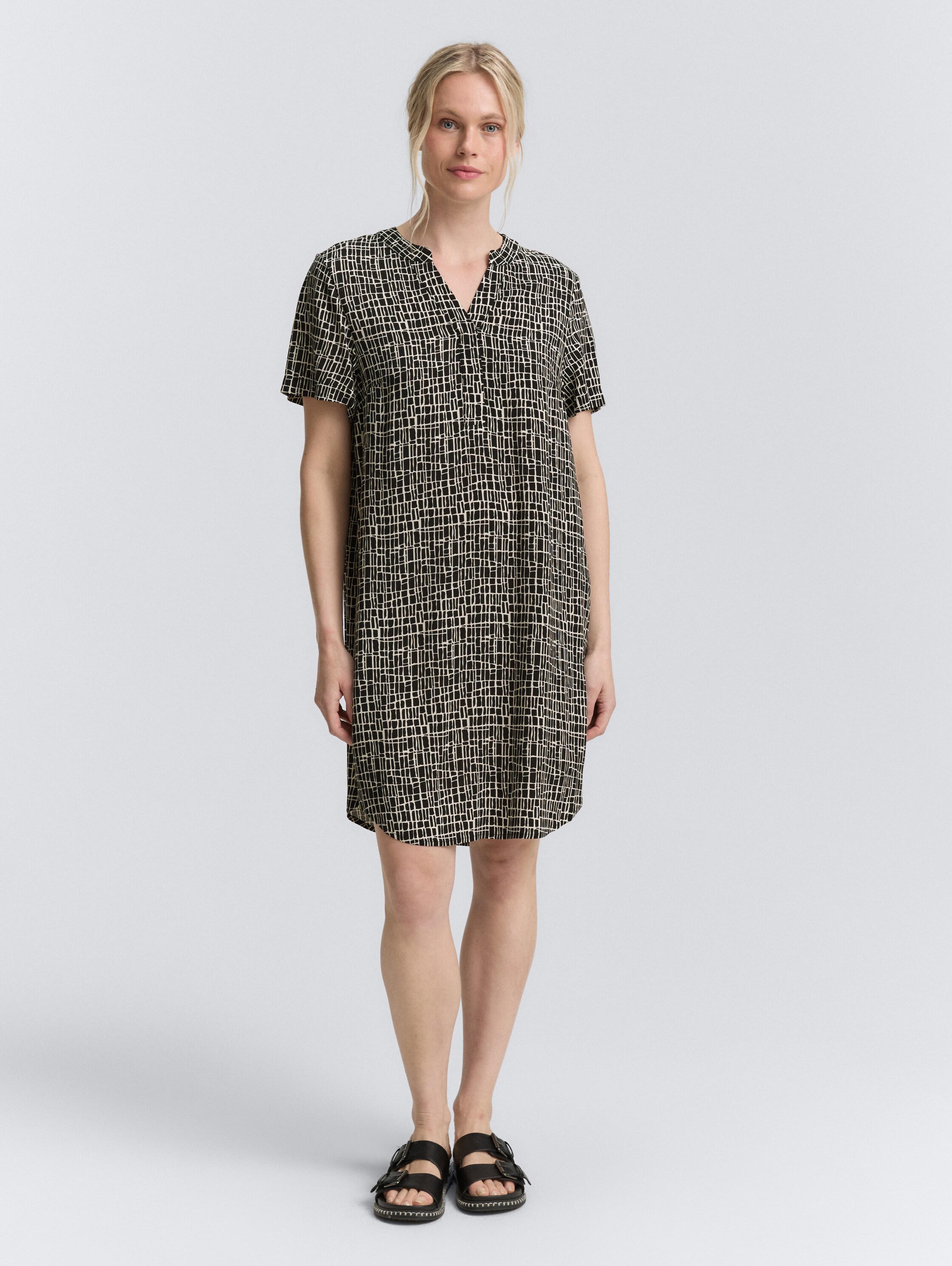 Kleid aus Viskose - abstract_black_grid_design - 