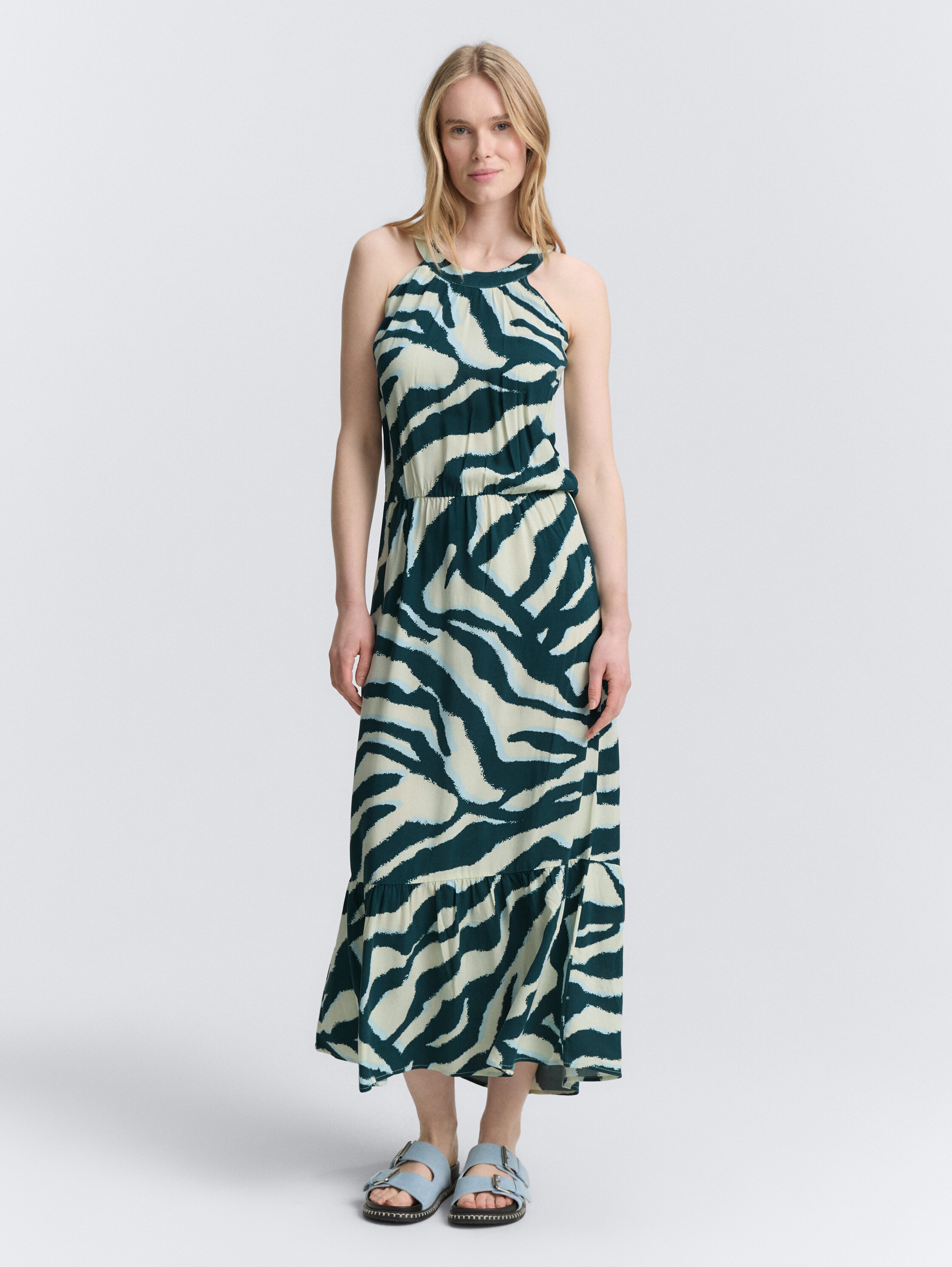 Neckholder Maxi-Kleid - abstract_teal_zebra_print - 
