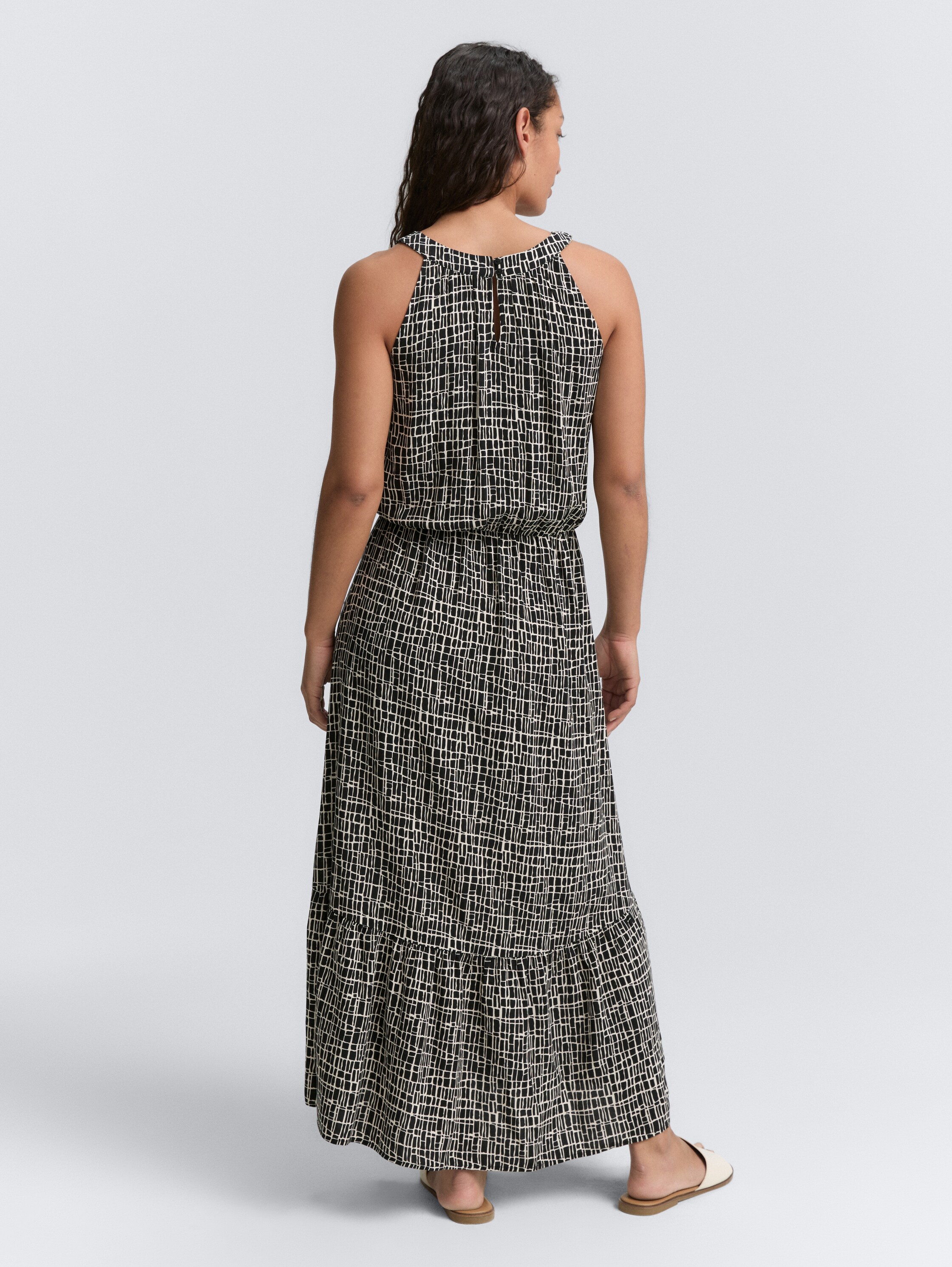 Neckholder Maxi-Kleid - abstract_black_grid_design - 