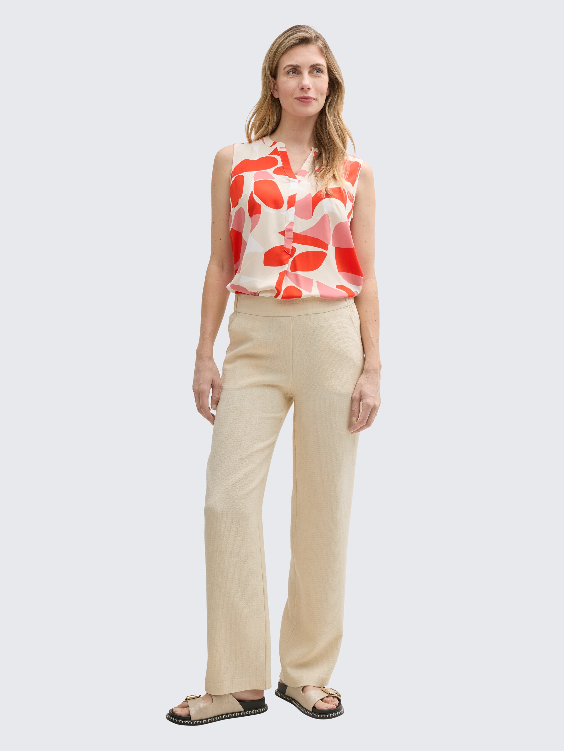 TTLEA Seersucker Straight Hose - champagne - Model-Vorderansicht