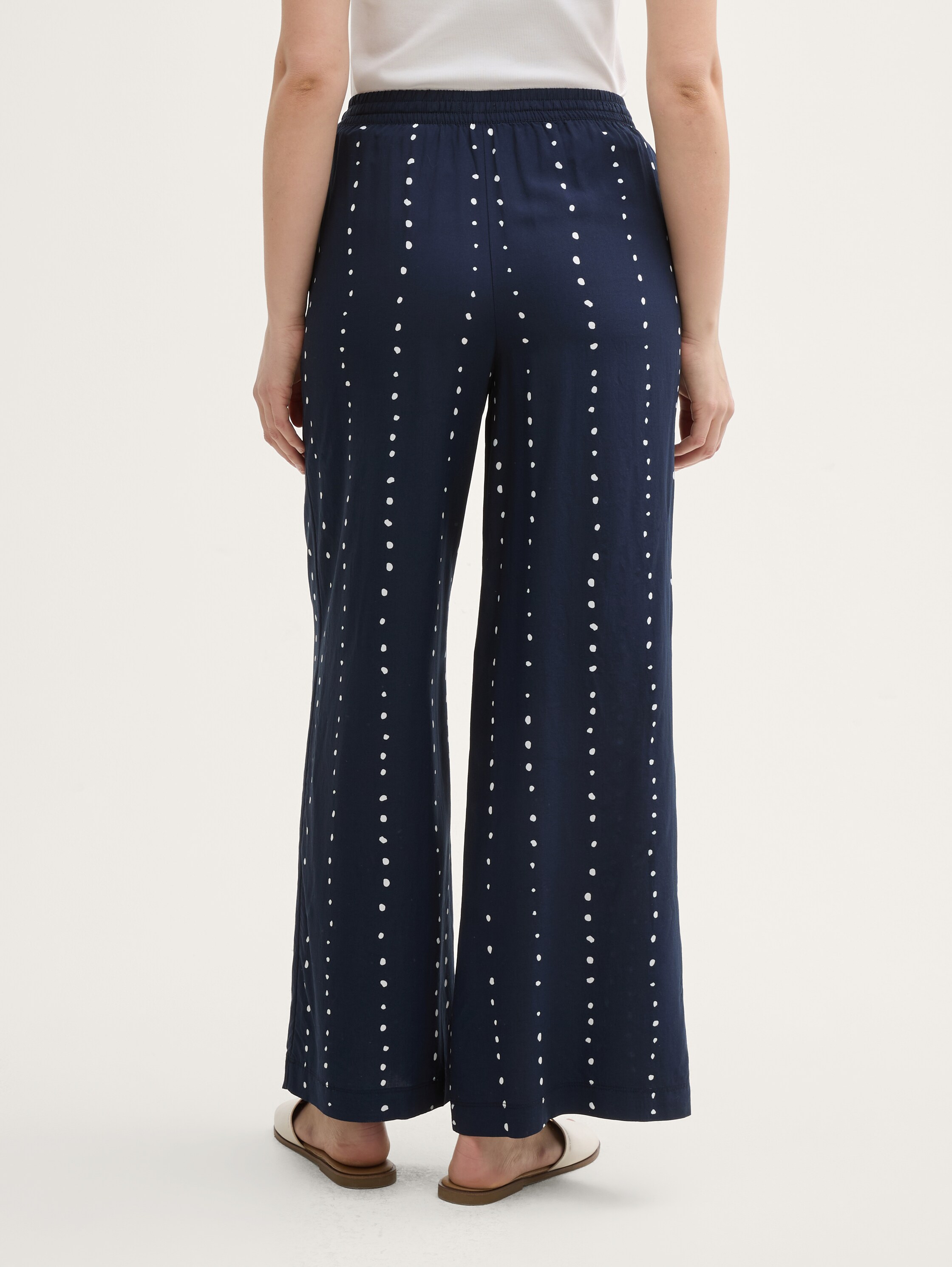 Loose Wide Leg Palazzo Hose - navy_dot_print - 