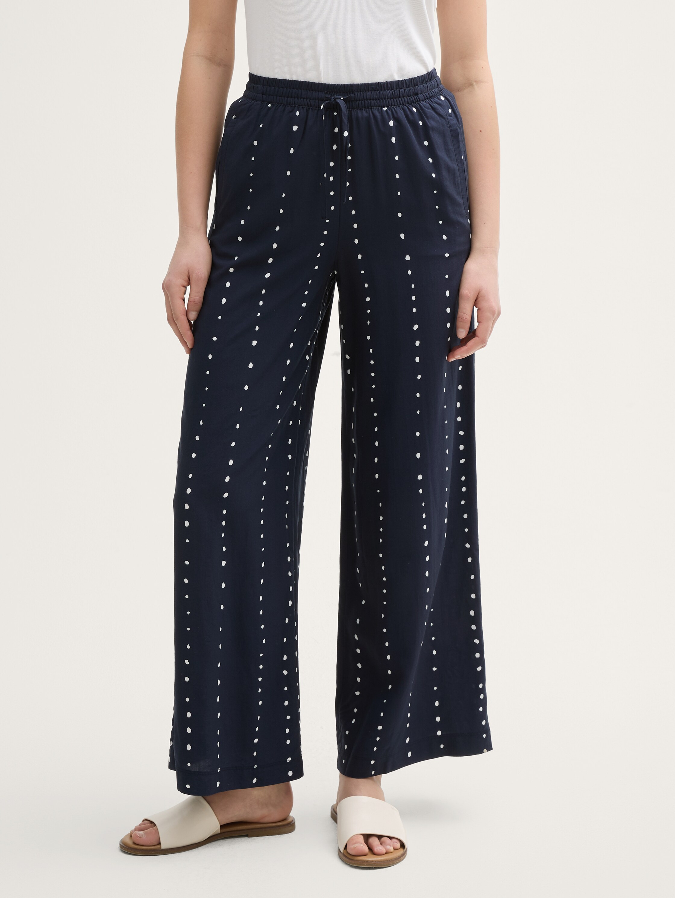 Loose Wide Leg Palazzo Hose - navy_dot_print - 