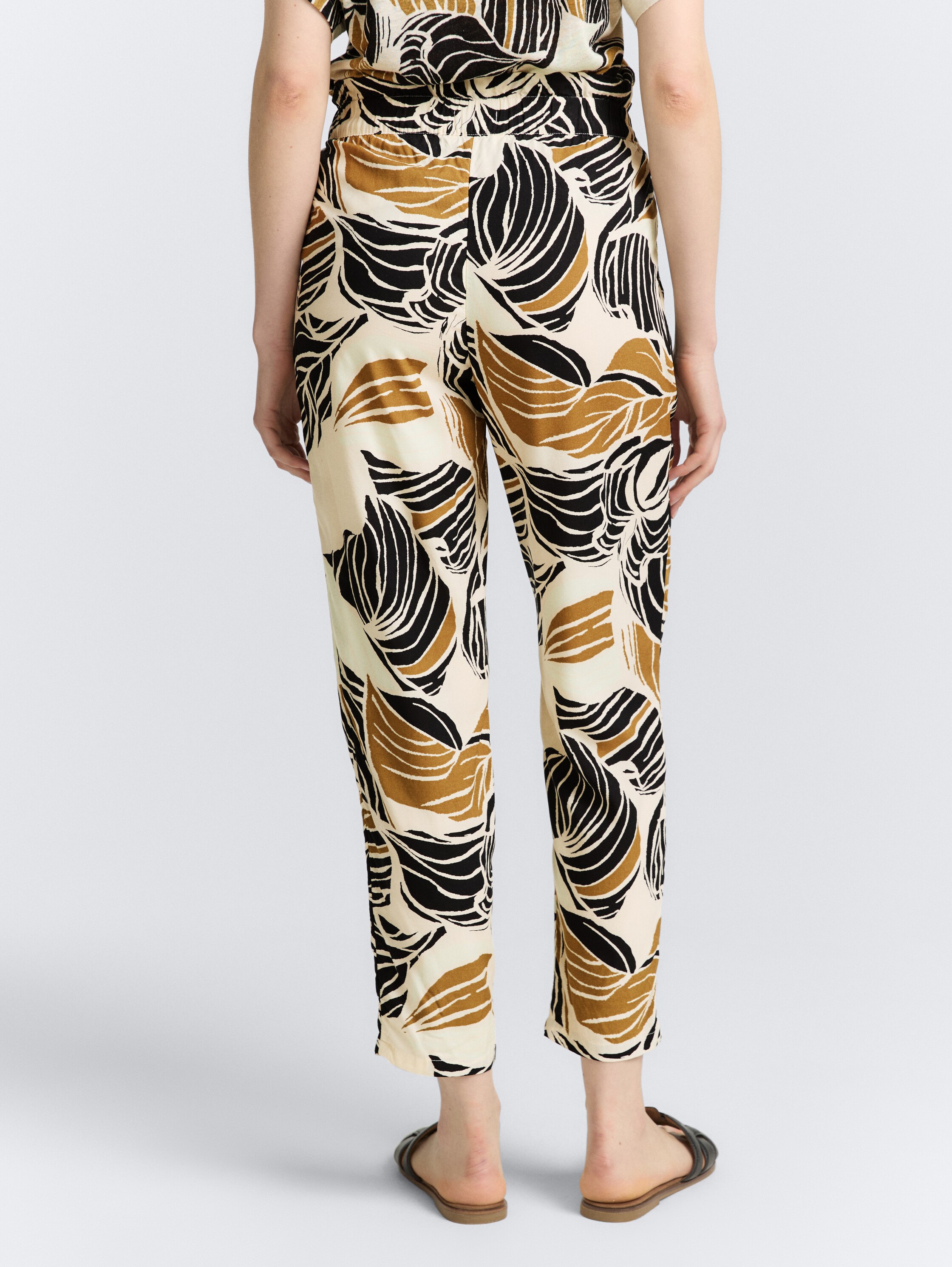 Loose Slim Paperbag Hose - neutral_cut_leaves_design - 