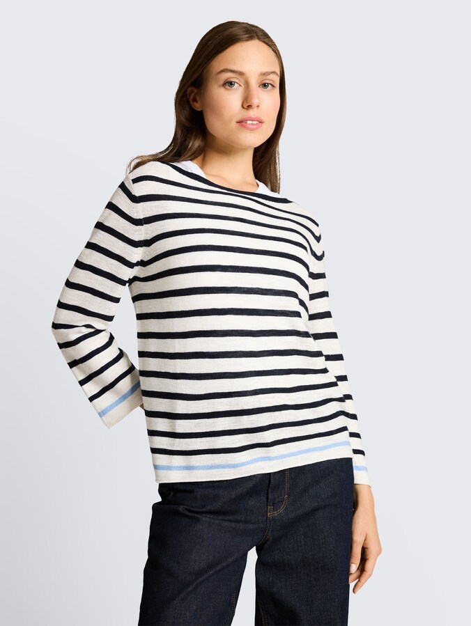 Knitted jumper with striped pattern by Women, navy offwhite blue stripe