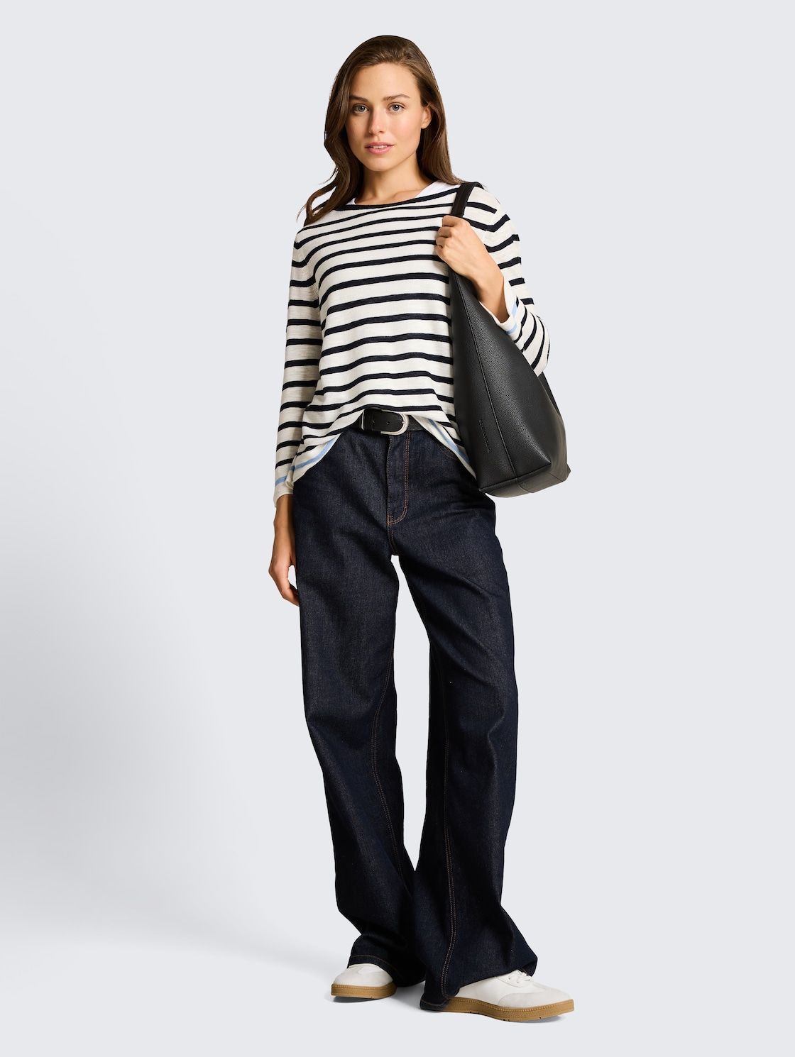 Strickpullover mit Streifenmuster - navy offwhite blue stripe - Model-Vorderansicht