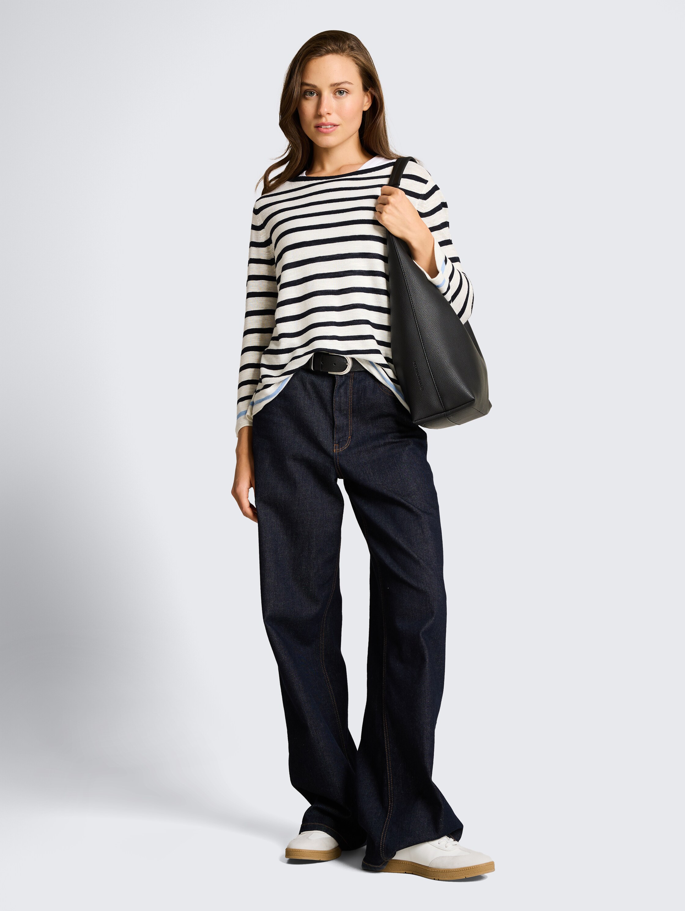 Strickpullover mit Streifenmuster - navy offwhite blue stripe - Model-Vorderansicht