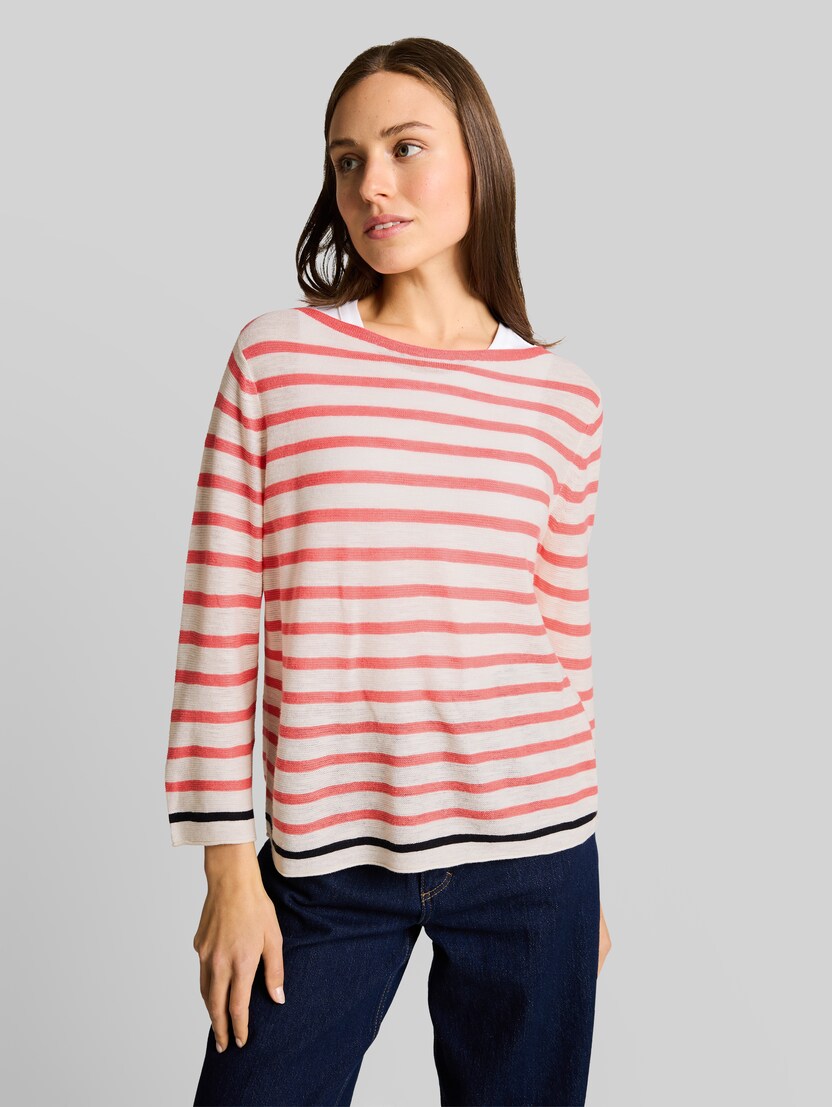 Gebreide trui met streepmotief door Women, coral offwhite navy stripe