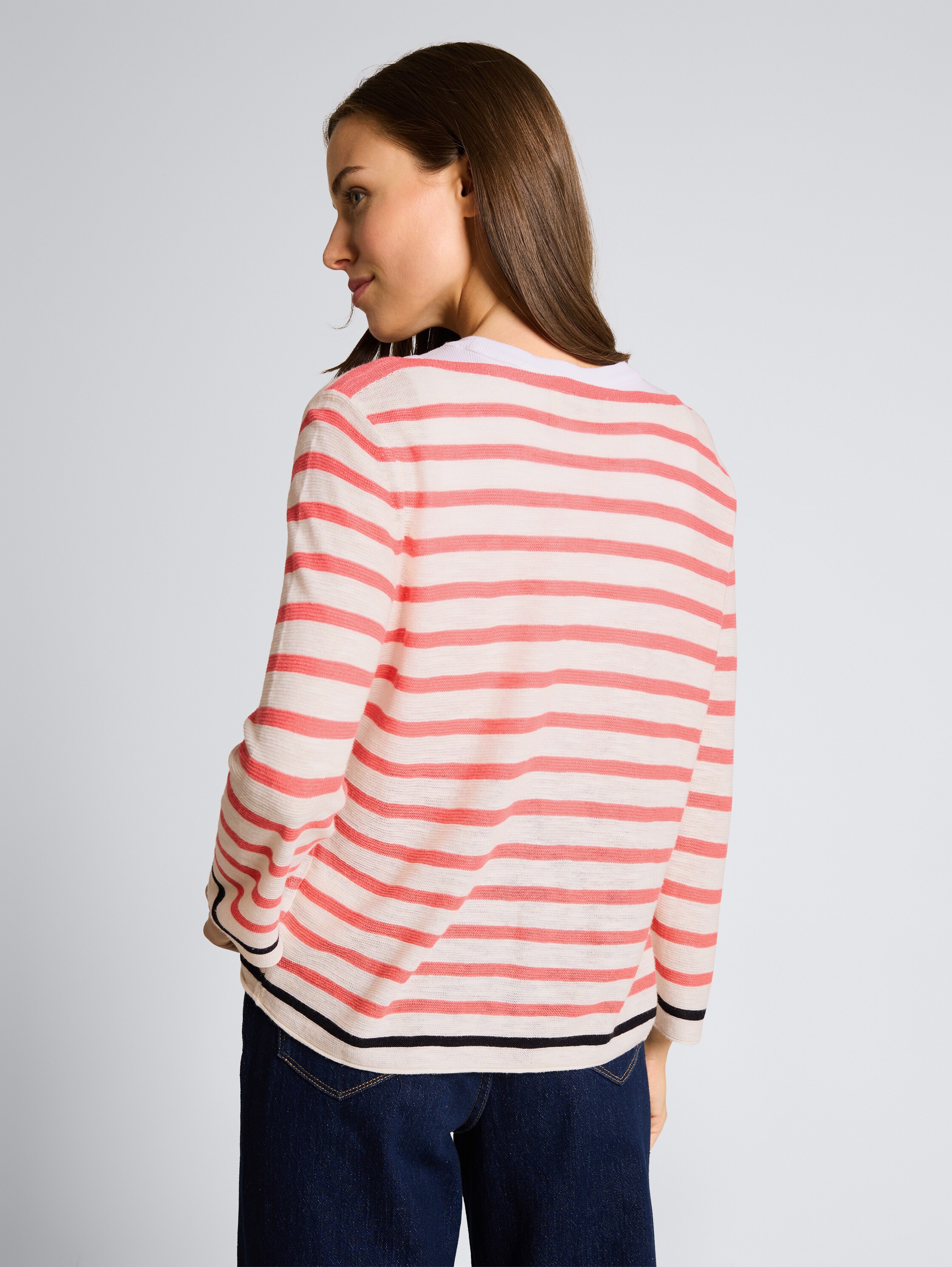 Strickpullover mit Streifenmuster - coral offwhite navy stripe