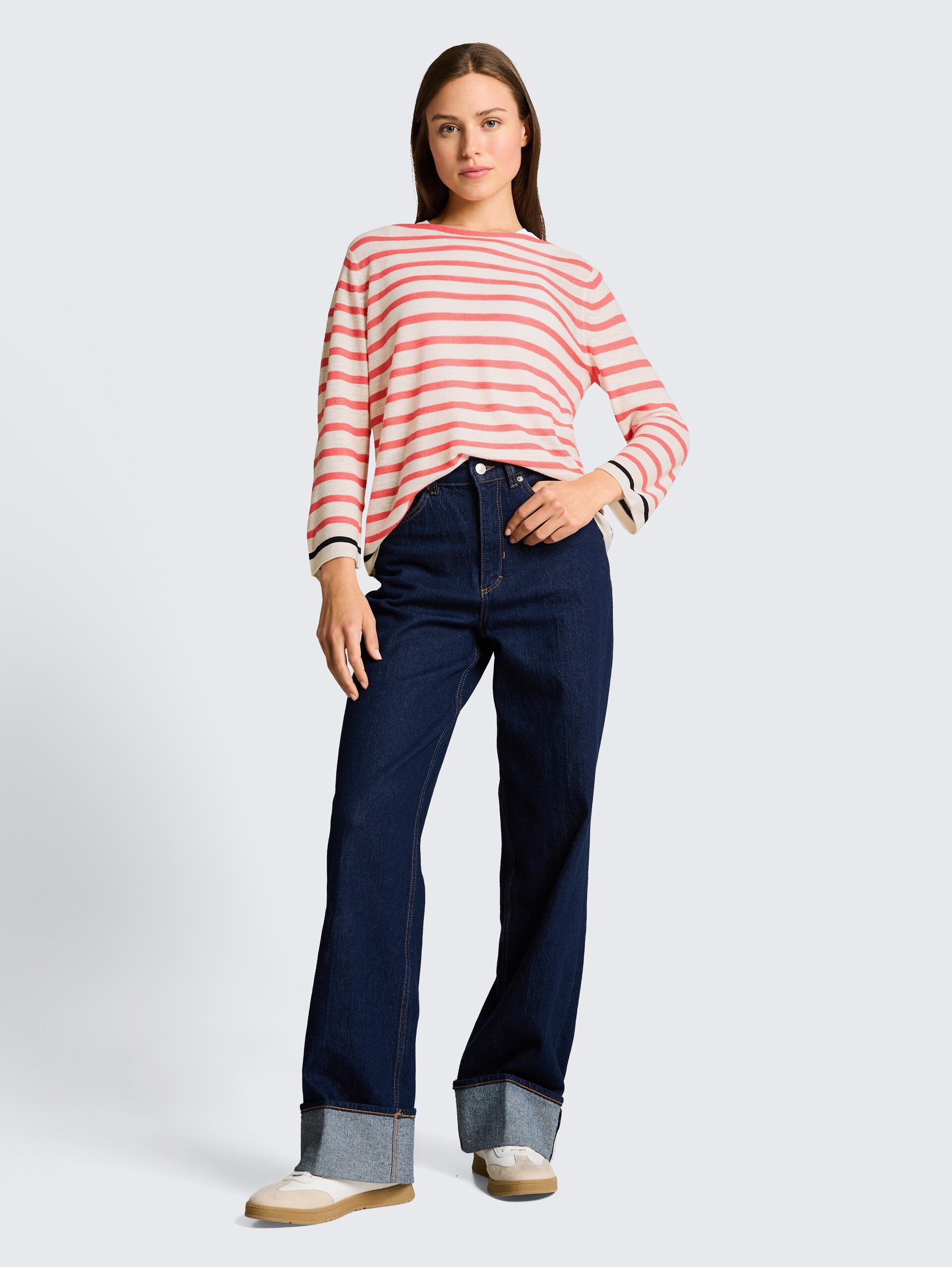 Strickpullover mit Streifenmuster - coral offwhite navy stripe - Model-Vorderansicht