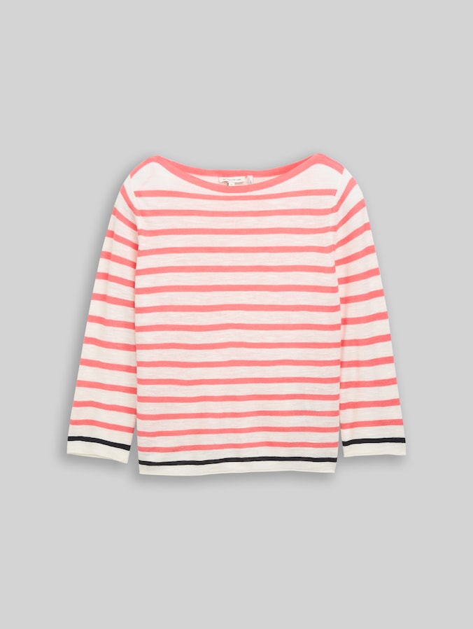 Knitted jumper with striped pattern by Women, coral offwhite navy stripe