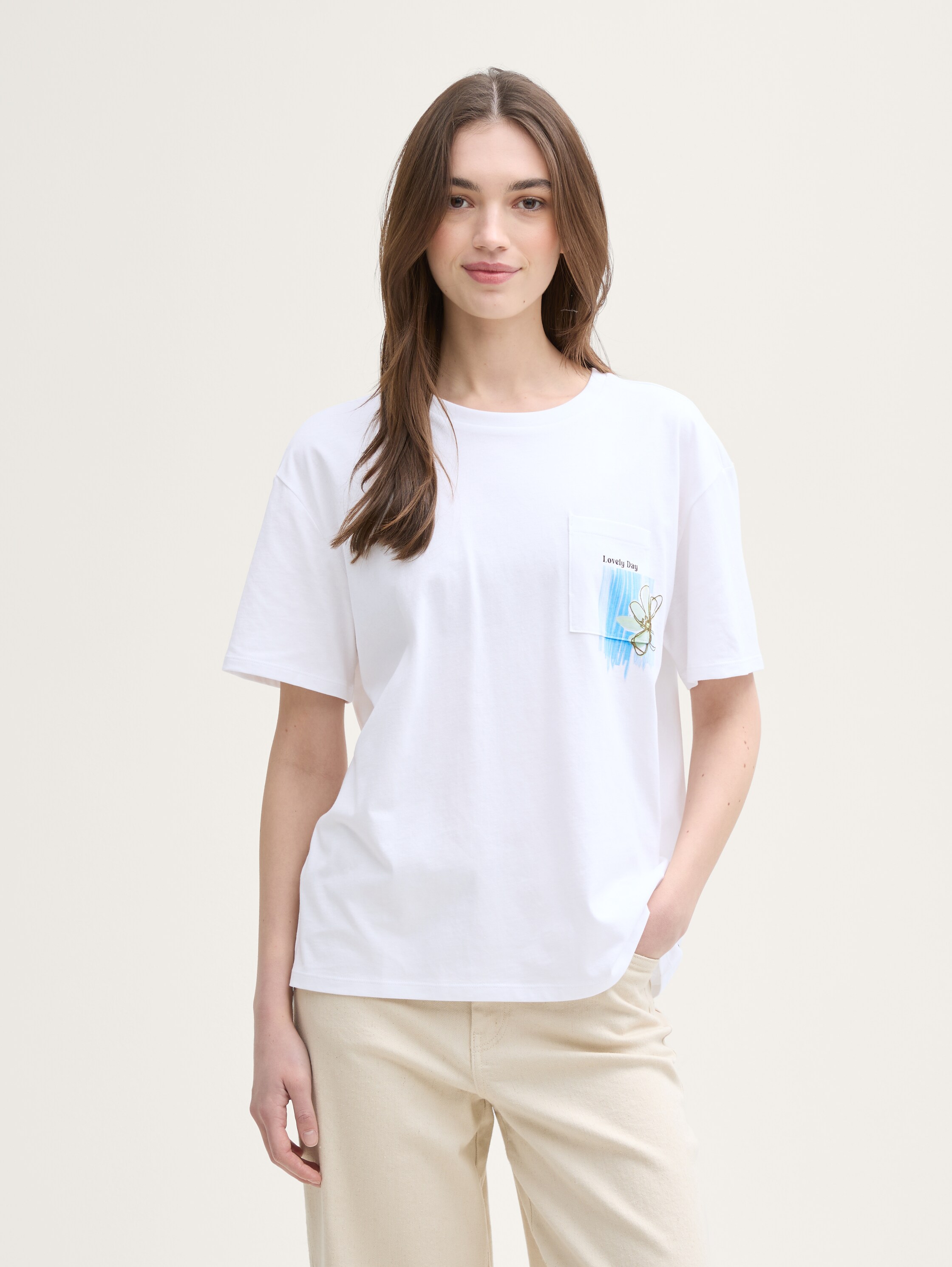 T-shirt met borstzak - white - 