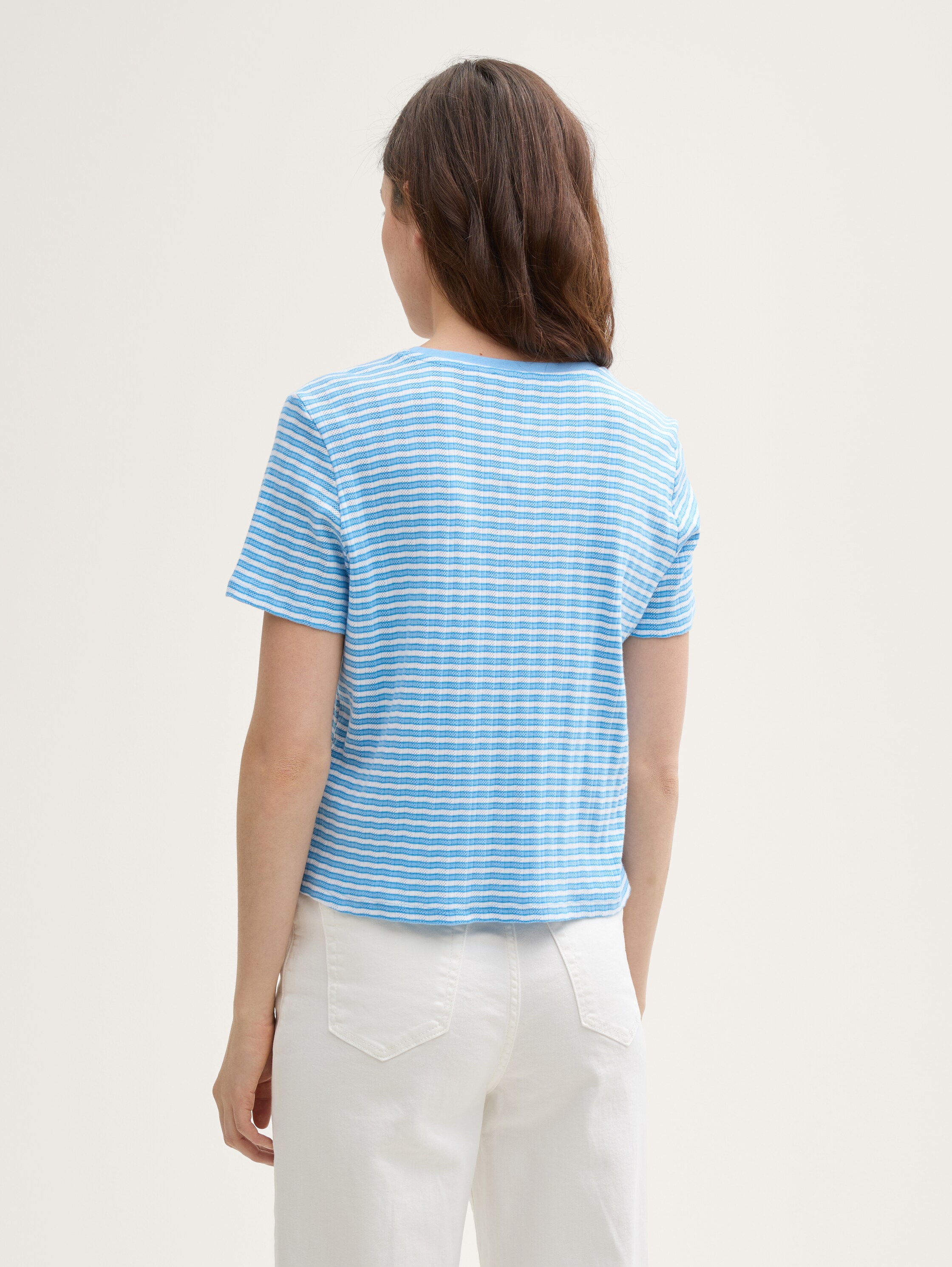 Boxy Fit Pointelle T-Shirt - blue_white_stripe - 