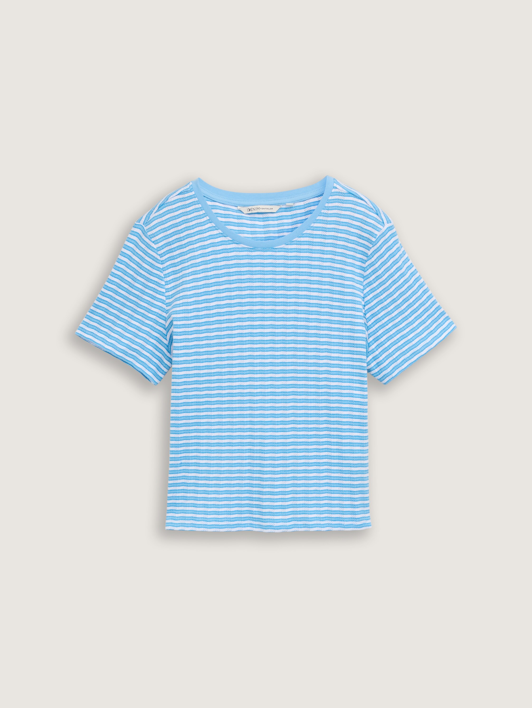 Boxy Fit Pointelle T-Shirt - blue_white_stripe - 